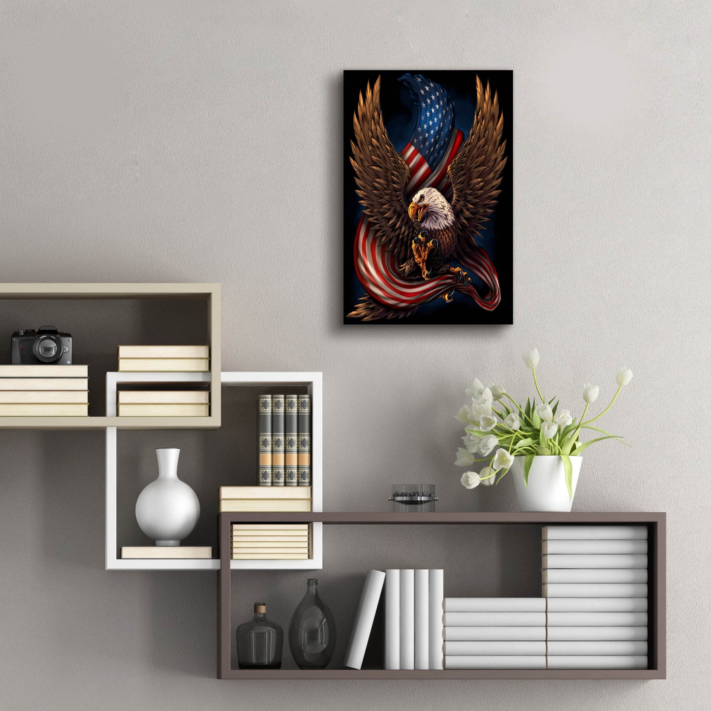 Epic Art 'Eagle and Flag' by Flyland Designs, Acrylic Glass Wall Art,16x24