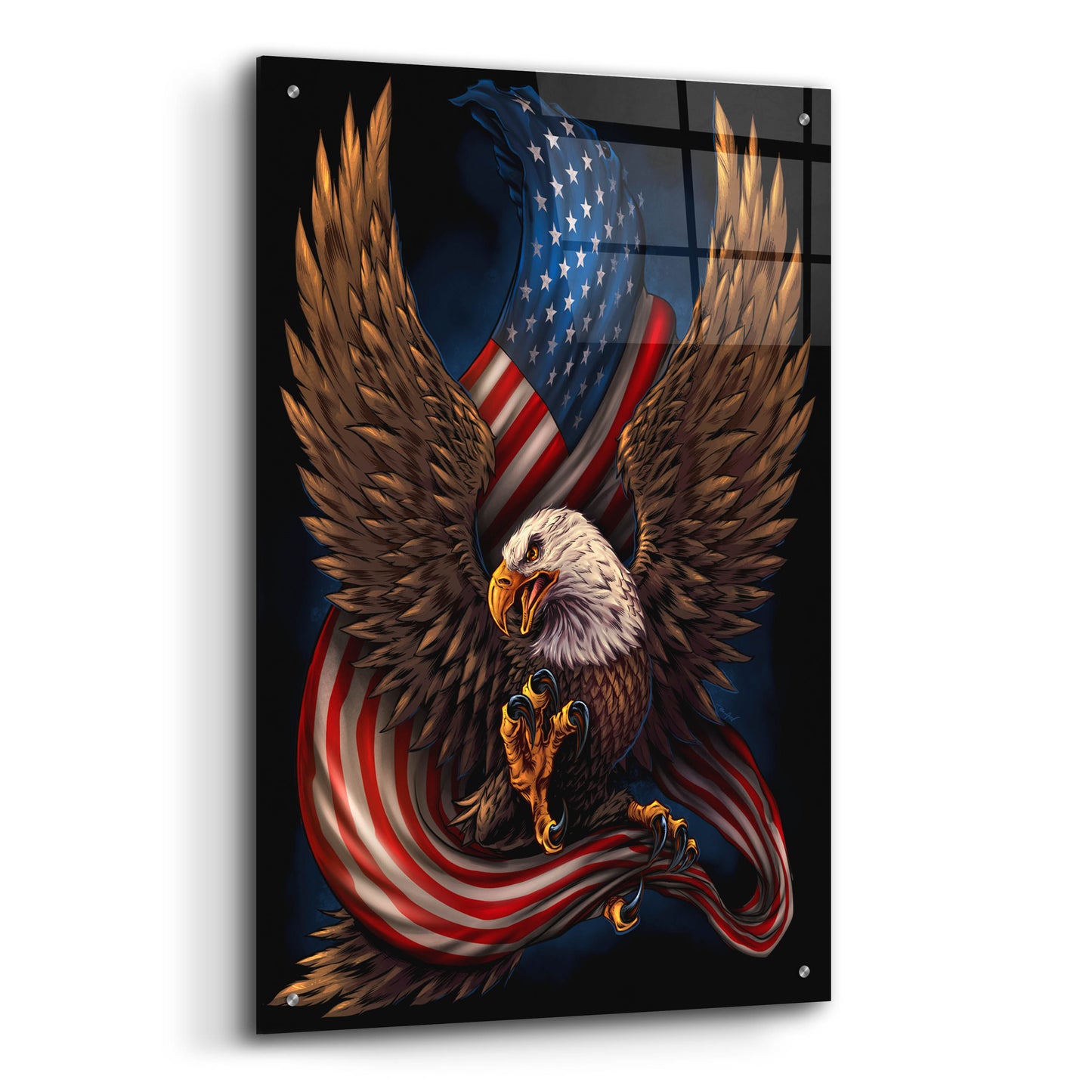 Epic Art 'Eagle and Flag' by Flyland Designs, Acrylic Glass Wall Art,24x36