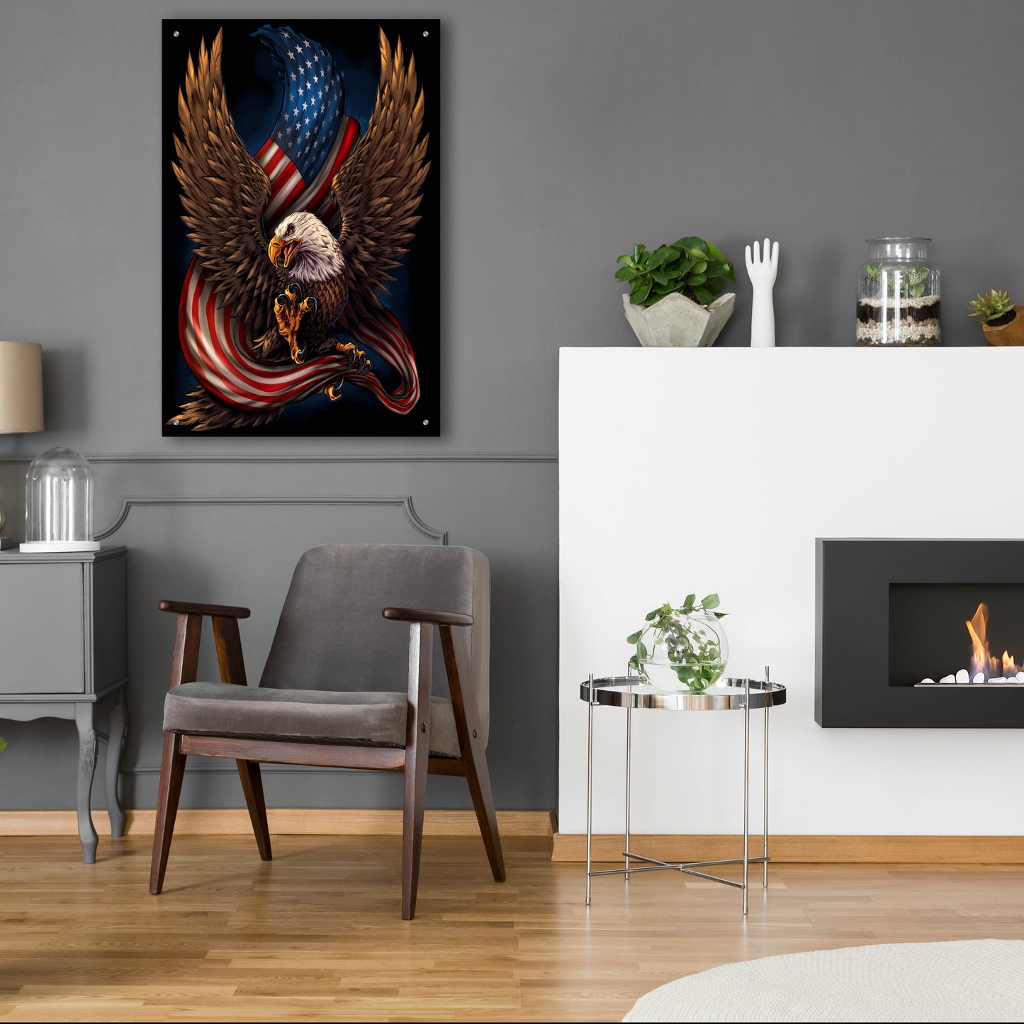 Epic Art 'Eagle and Flag' by Flyland Designs, Acrylic Glass Wall Art,24x36