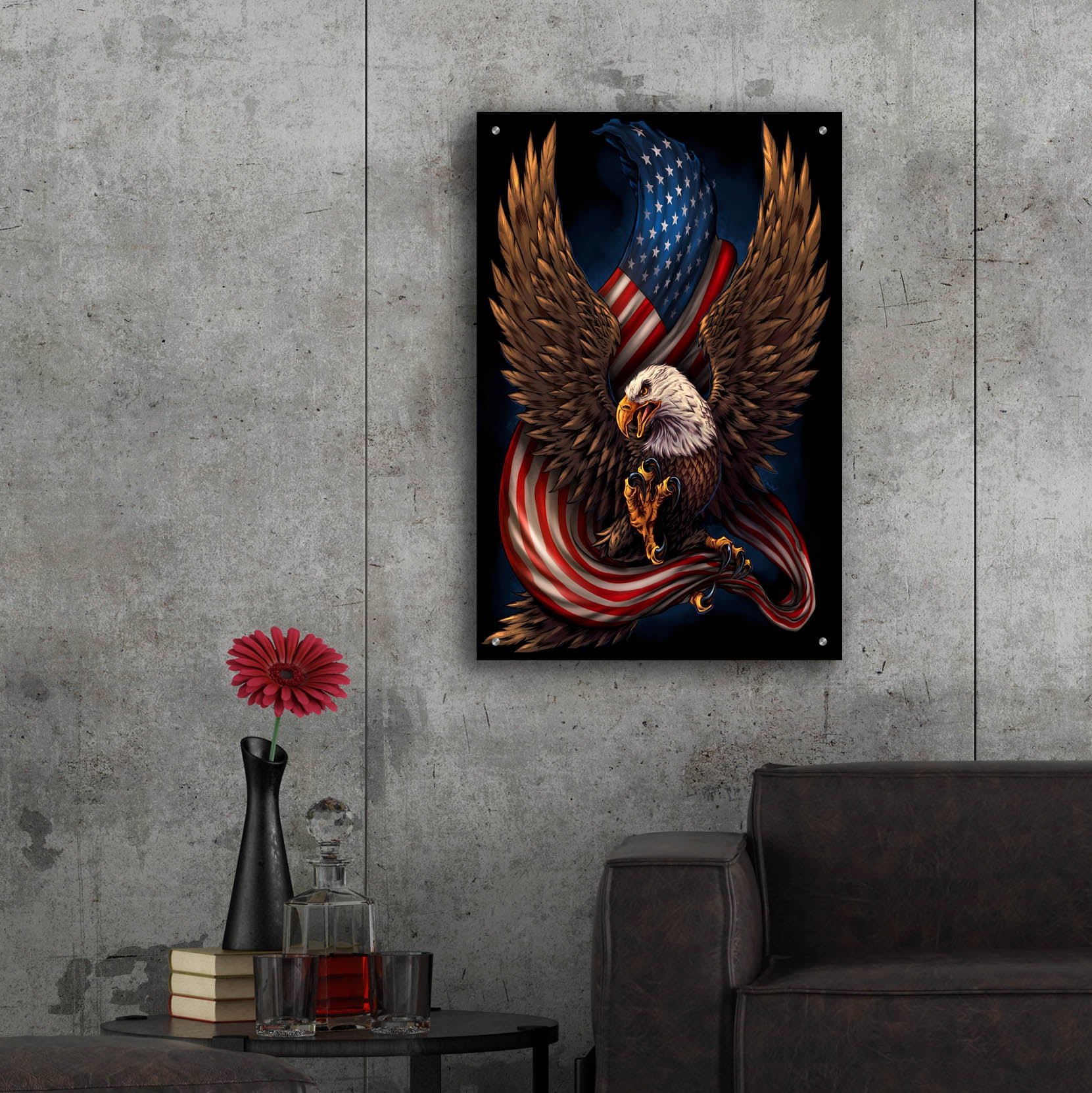 Epic Art 'Eagle and Flag' by Flyland Designs, Acrylic Glass Wall Art,24x36