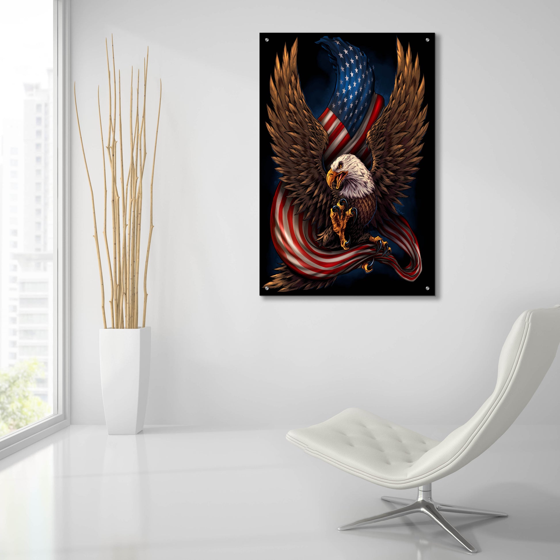 Epic Art 'Eagle and Flag' by Flyland Designs, Acrylic Glass Wall Art,24x36