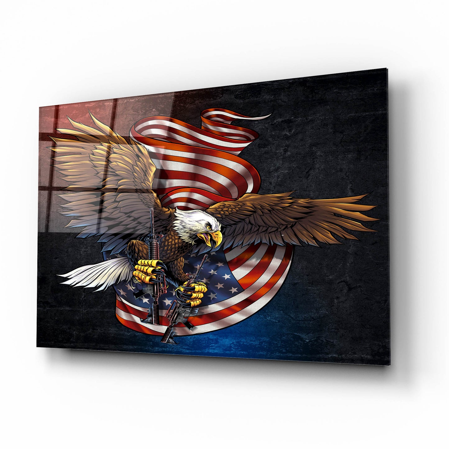 Epic Art 'Eagle and Guns' by Flyland Designs, Acrylic Glass Wall Art,16x12