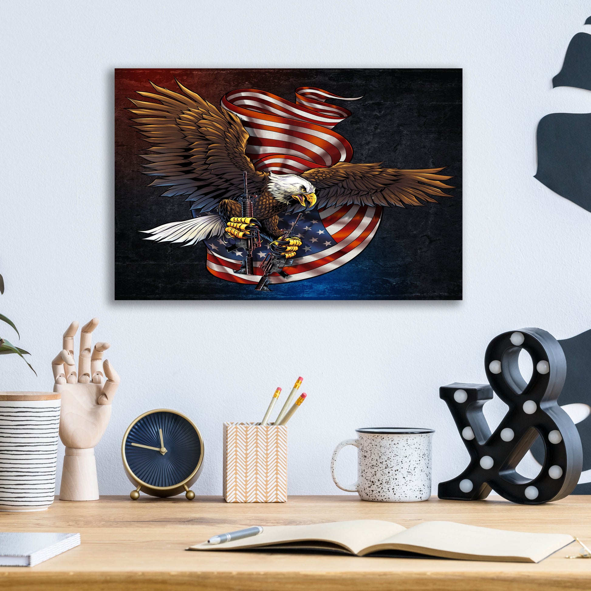 Epic Art 'Eagle and Guns' by Flyland Designs, Acrylic Glass Wall Art,16x12