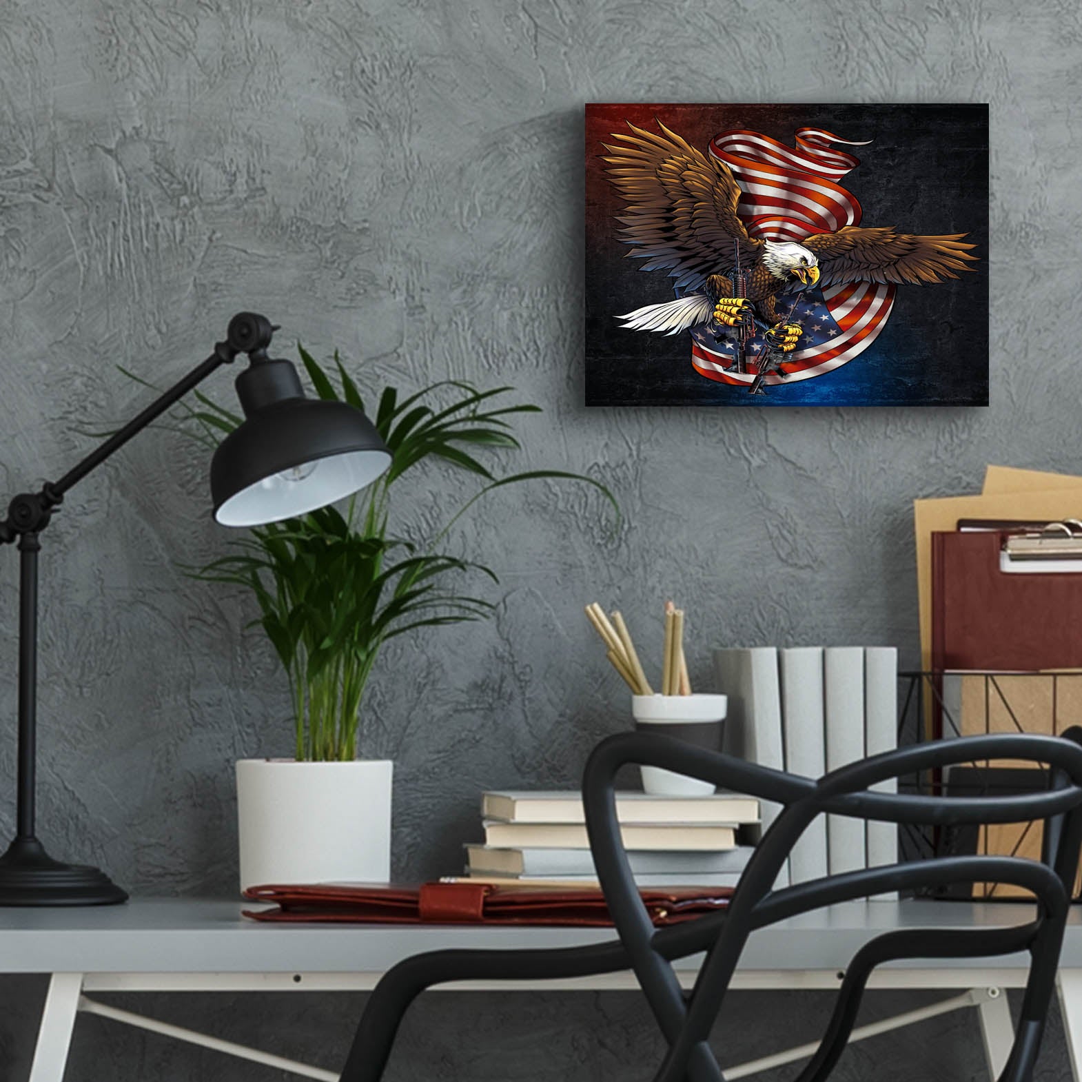 Epic Art 'Eagle and Guns' by Flyland Designs, Acrylic Glass Wall Art,16x12