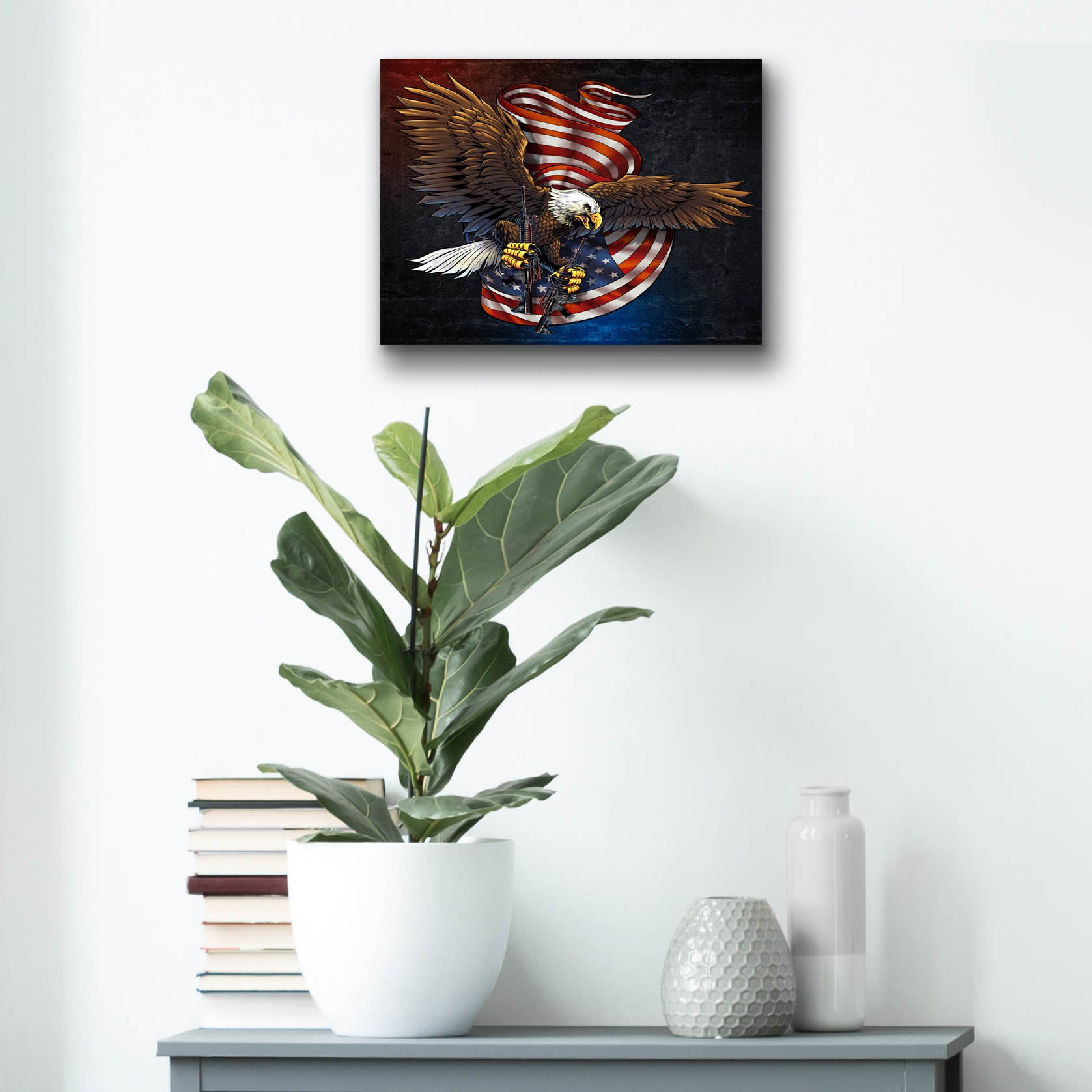 Epic Art 'Eagle and Guns' by Flyland Designs, Acrylic Glass Wall Art,16x12