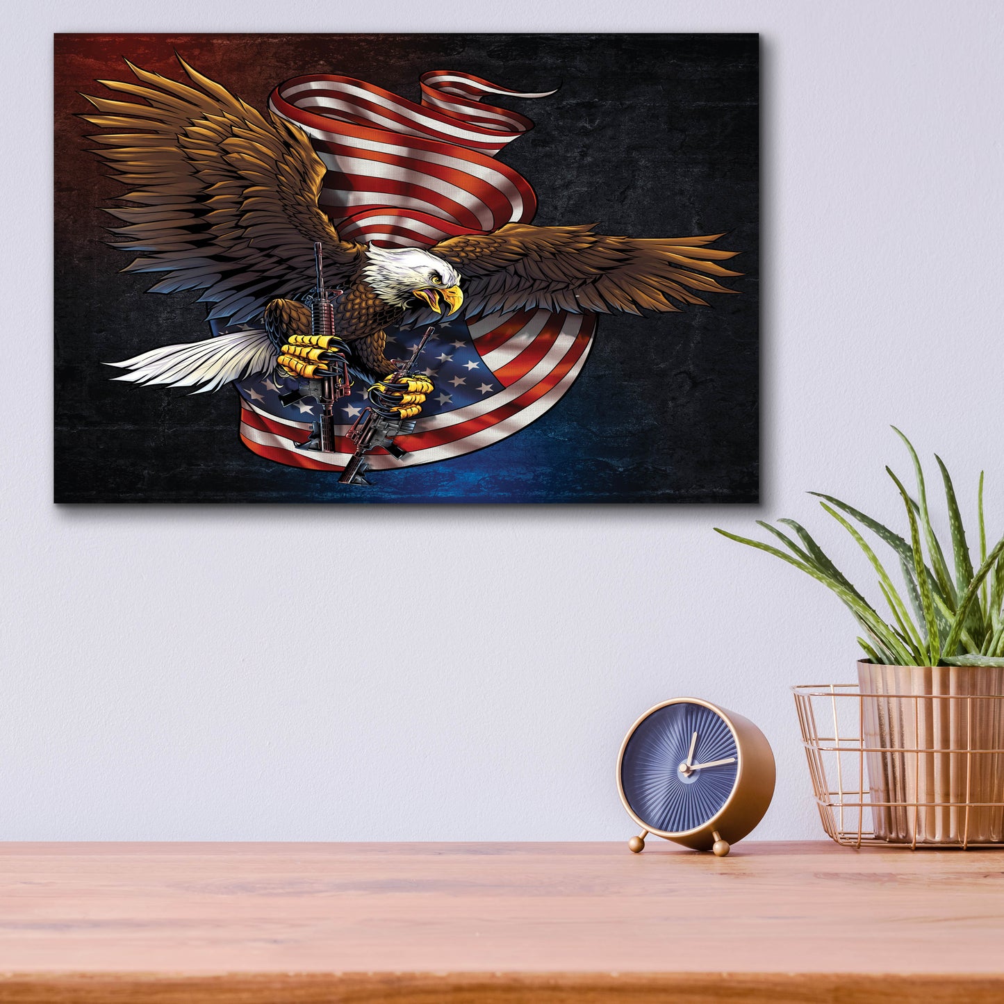 Epic Art 'Eagle and Guns' by Flyland Designs, Acrylic Glass Wall Art,16x12