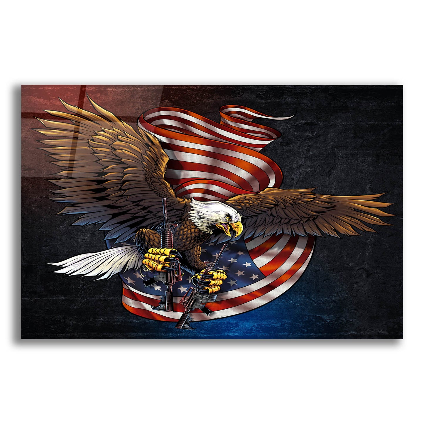 Epic Art 'Eagle and Guns' by Flyland Designs, Acrylic Glass Wall Art,16x12