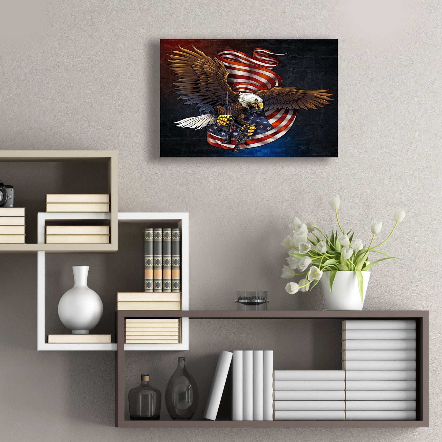 Epic Art 'Eagle and Guns' by Flyland Designs, Acrylic Glass Wall Art,24x16