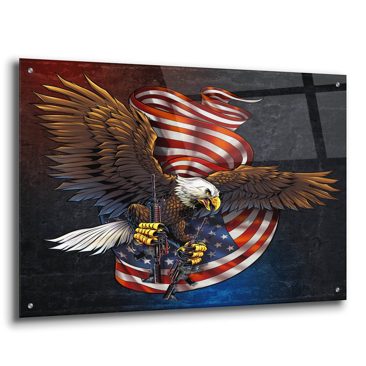 Epic Art 'Eagle and Guns' by Flyland Designs, Acrylic Glass Wall Art,36x24