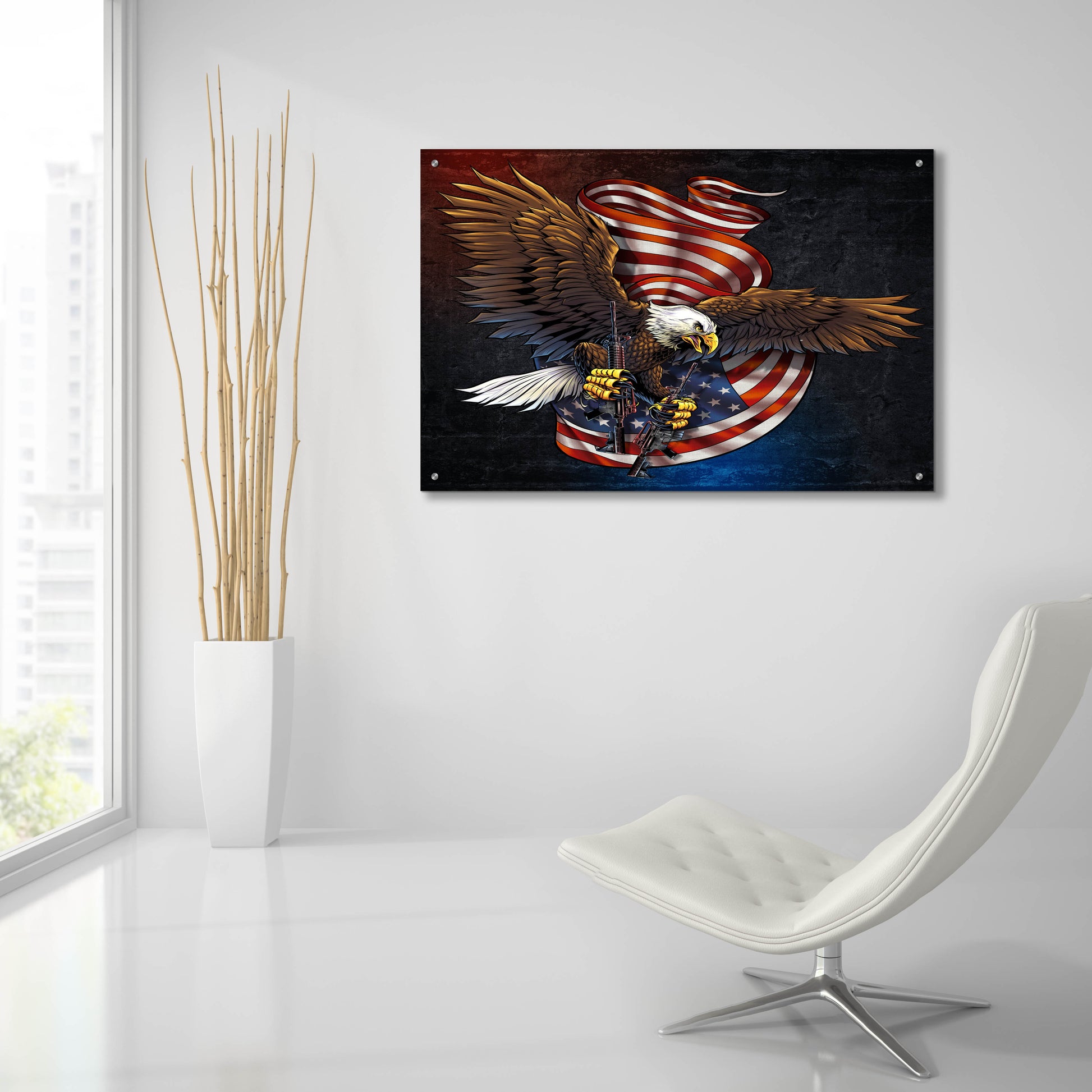 Epic Art 'Eagle and Guns' by Flyland Designs, Acrylic Glass Wall Art,36x24