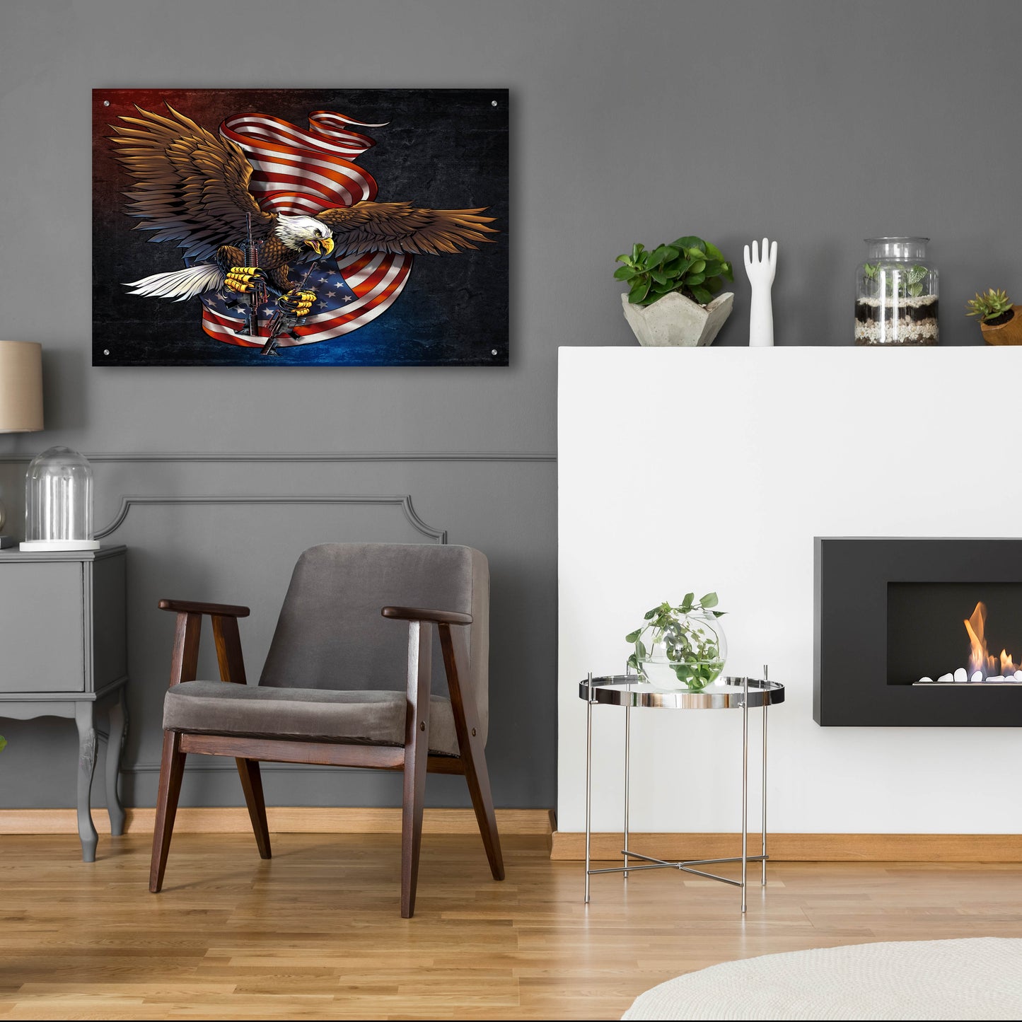 Epic Art 'Eagle and Guns' by Flyland Designs, Acrylic Glass Wall Art,36x24