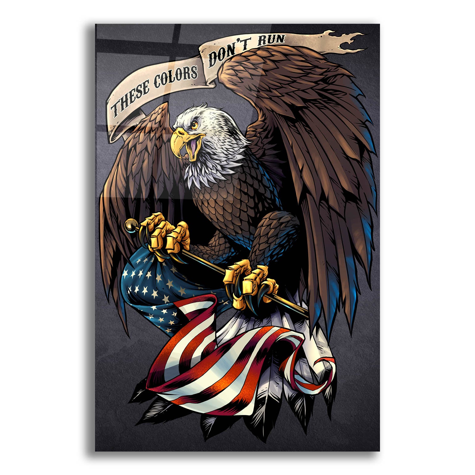 Epic Art 'Eagle Holding Flag' by Flyland Designs, Acrylic Glass Wall Art,12x16