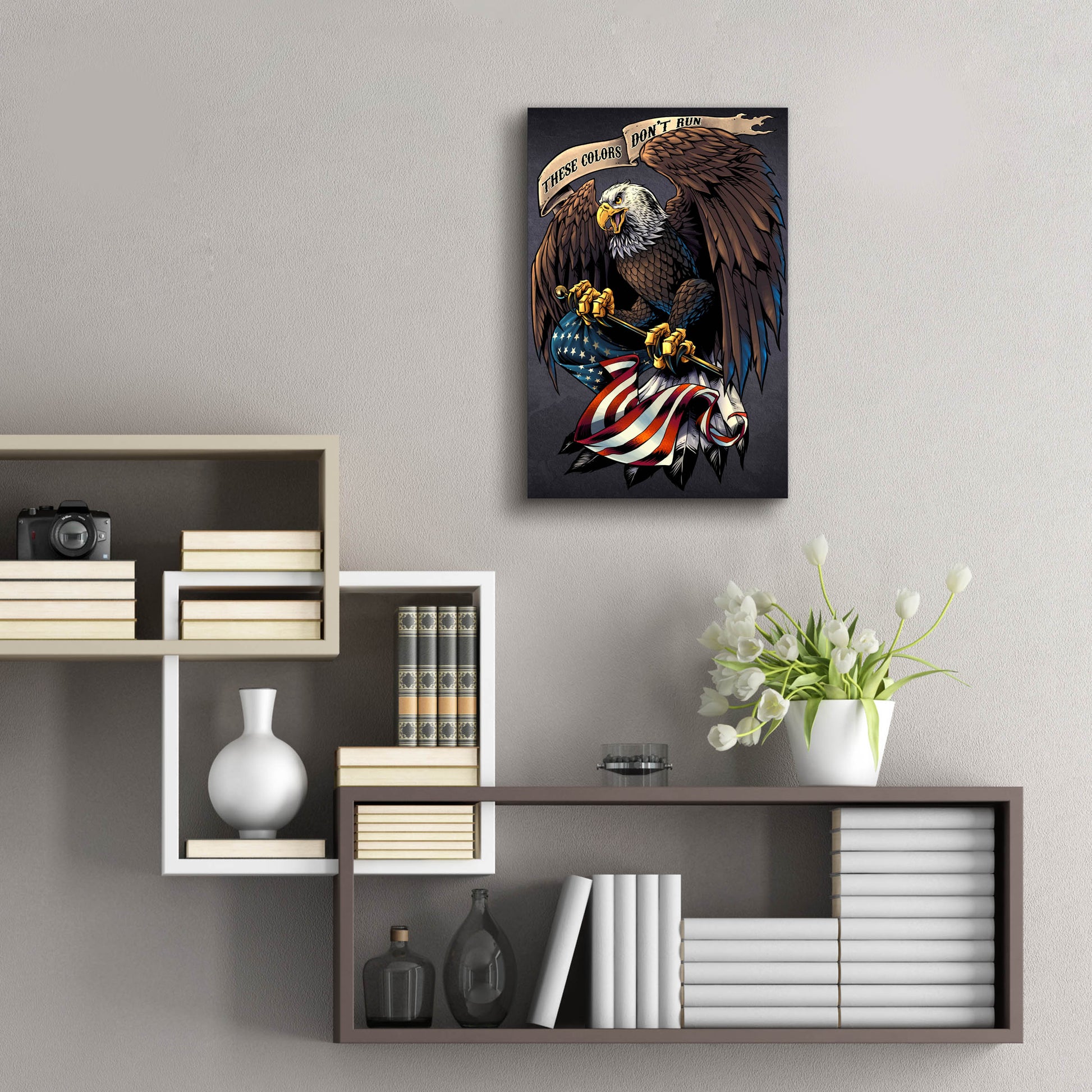 Epic Art 'Eagle Holding Flag' by Flyland Designs, Acrylic Glass Wall Art,16x24