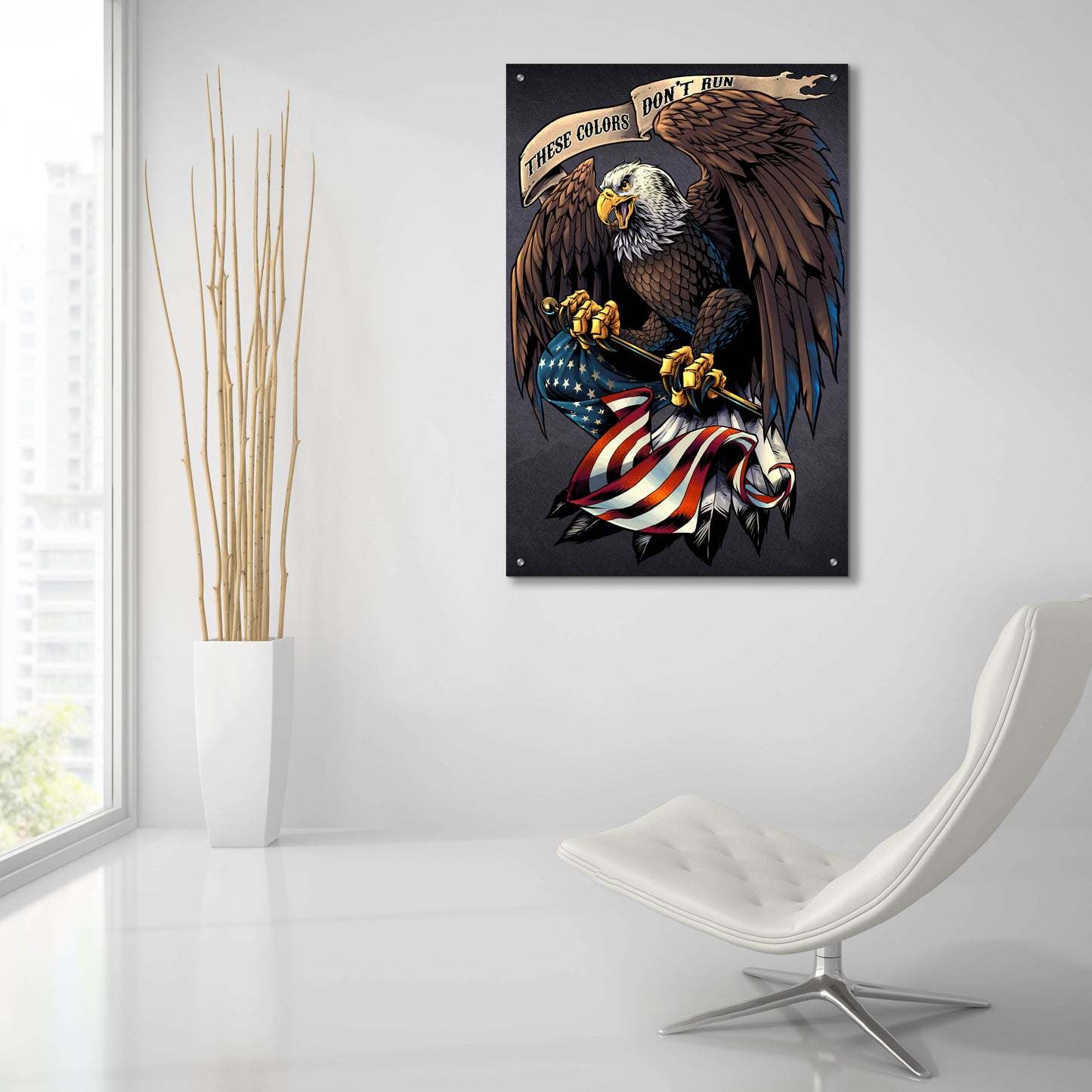 Epic Art 'Eagle Holding Flag' by Flyland Designs, Acrylic Glass Wall Art,24x36