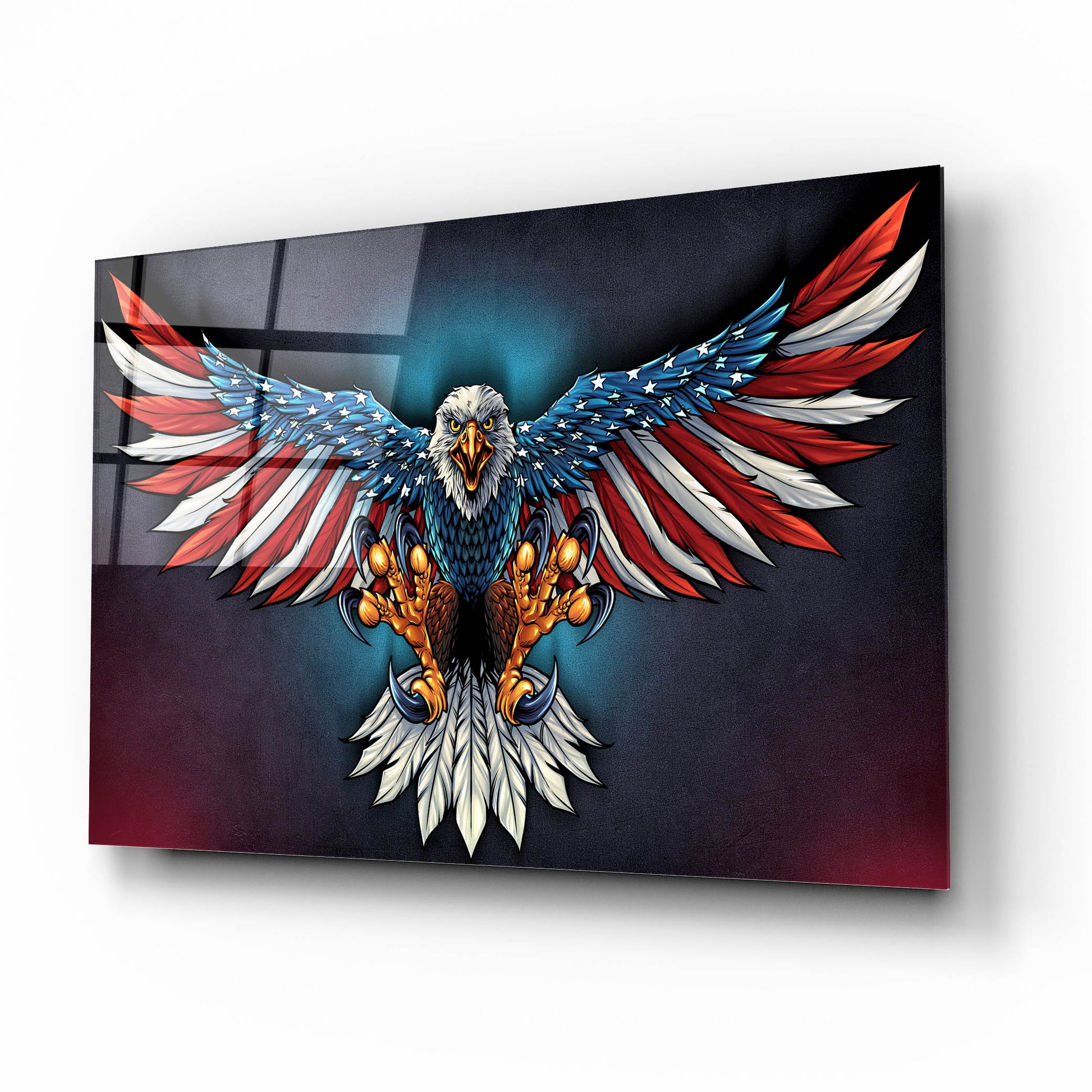 Epic Art 'Eagle With US Flag Wings Spread' by Flyland Designs, Acrylic Glass Wall Art,16x12