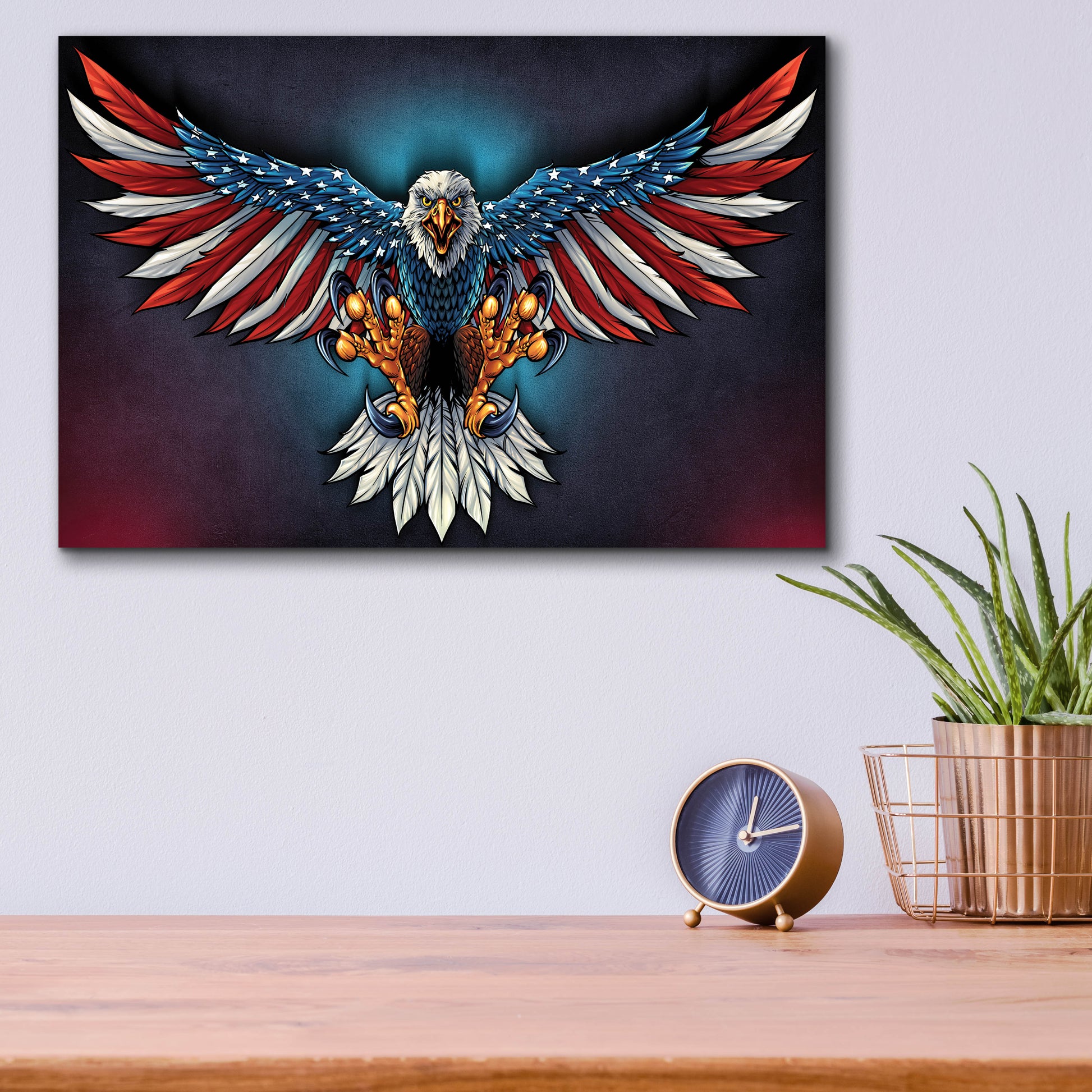 Epic Art 'Eagle With US Flag Wings Spread' by Flyland Designs, Acrylic Glass Wall Art,16x12