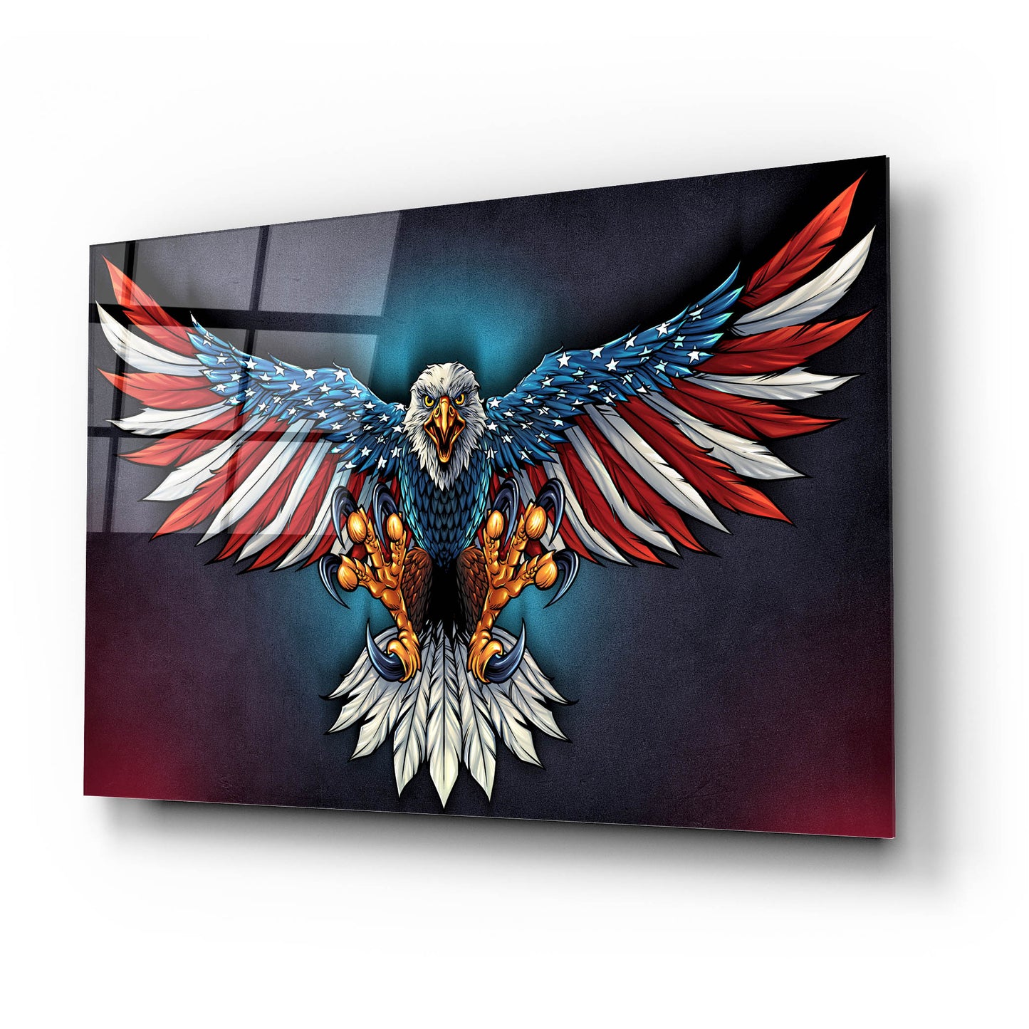 Epic Art 'Eagle With US Flag Wings Spread' by Flyland Designs, Acrylic Glass Wall Art,24x16