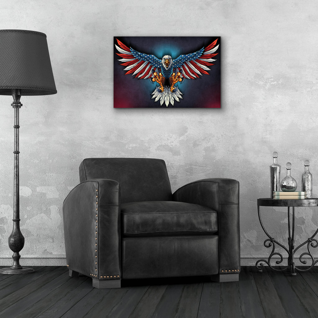 Epic Art 'Eagle With US Flag Wings Spread' by Flyland Designs, Acrylic Glass Wall Art,24x16