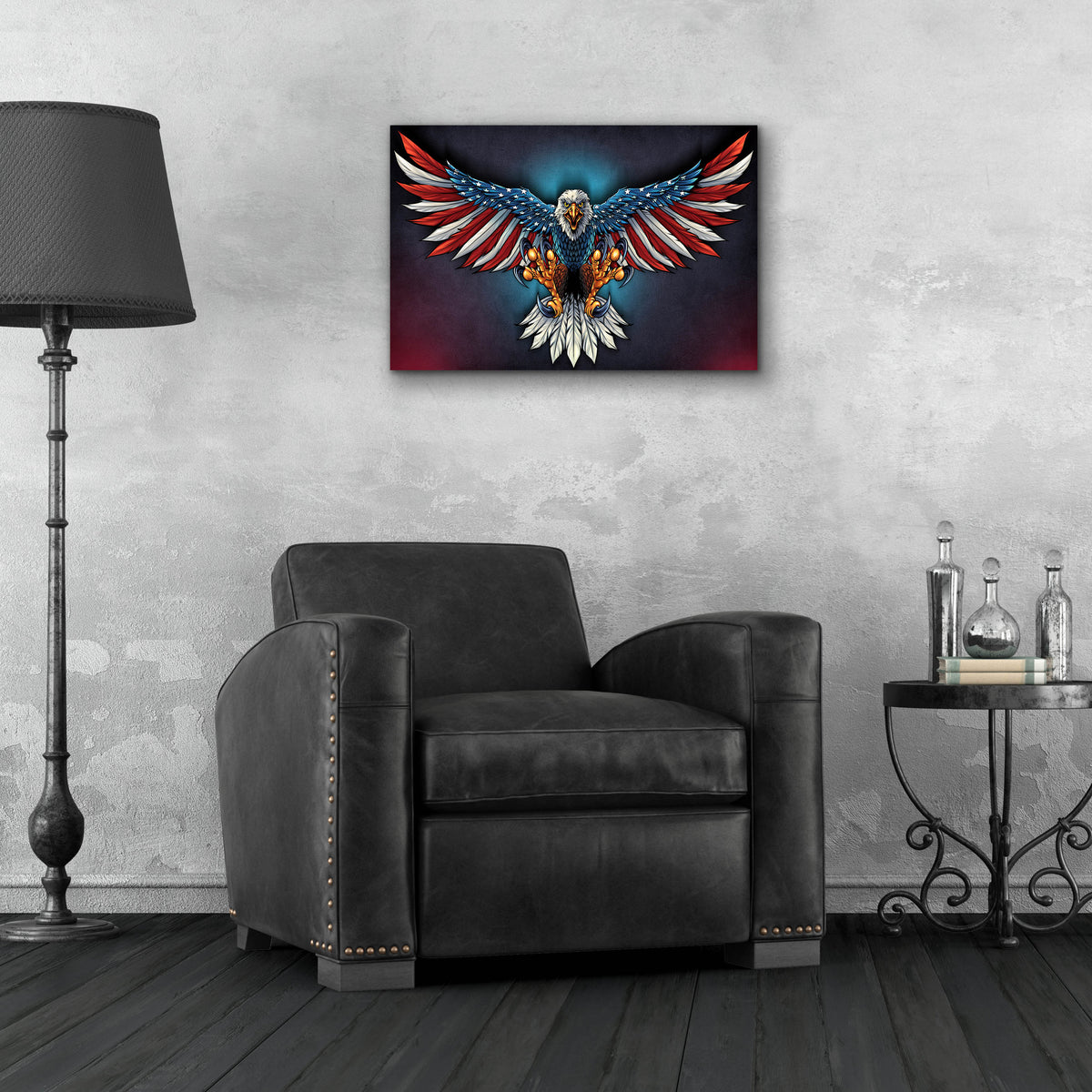 Epic Art 'Eagle With US Flag Wings Spread' by Flyland Designs, Acrylic Glass Wall Art,24x16