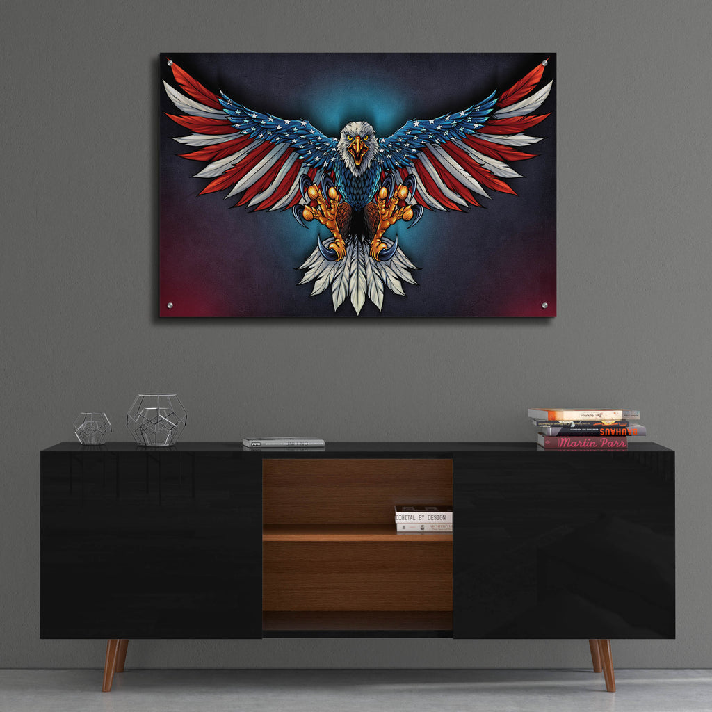 Epic Art 'Eagle With US Flag Wings Spread' by Flyland Designs, Acrylic Glass Wall Art,36x24
