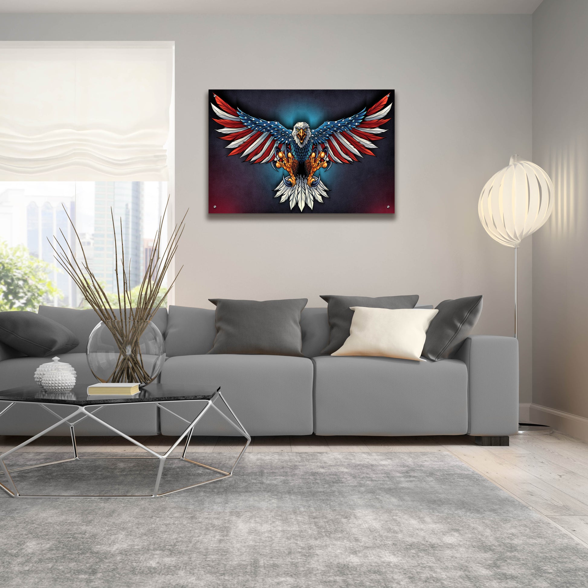 Epic Art 'Eagle With US Flag Wings Spread' by Flyland Designs, Acrylic Glass Wall Art,36x24