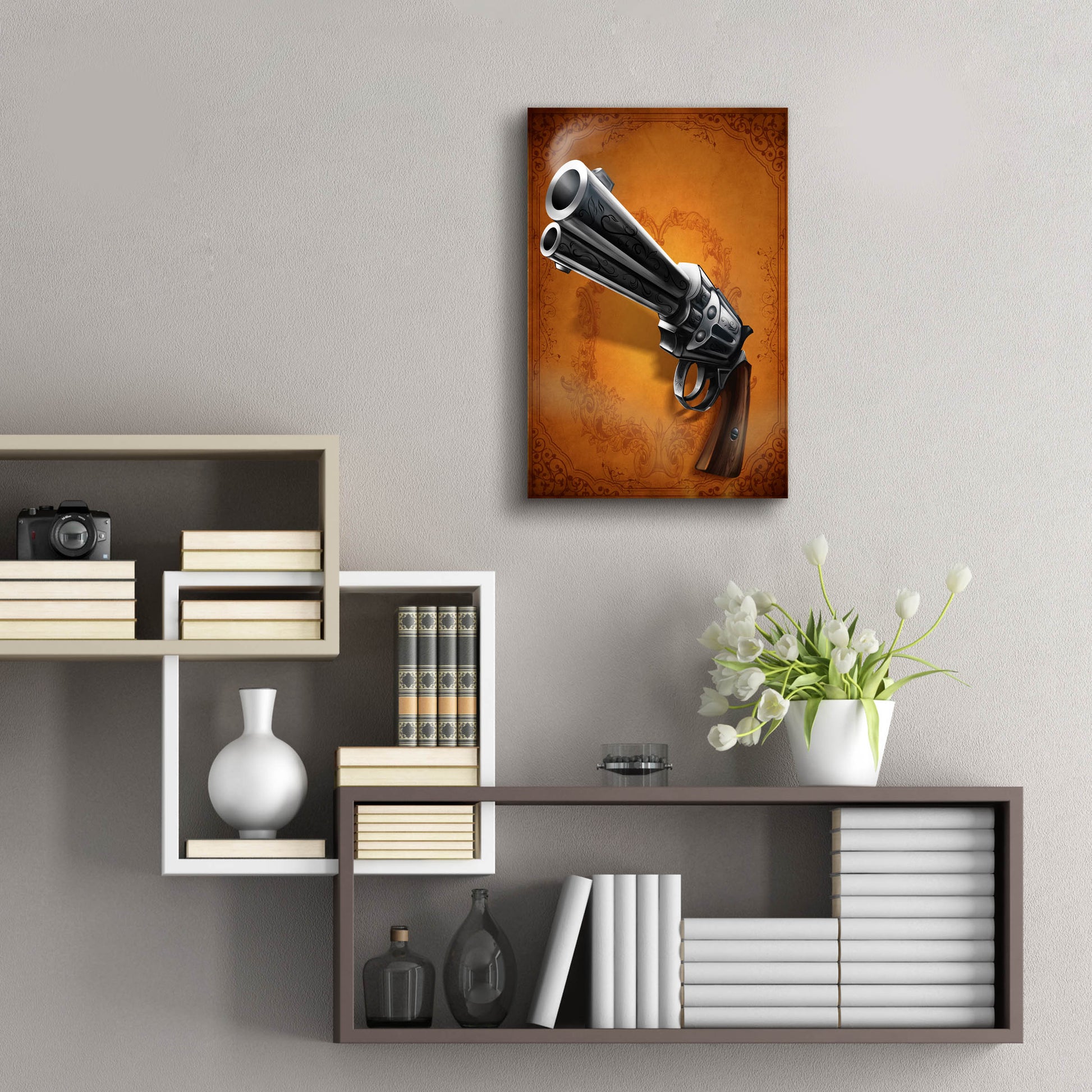 Epic Art 'Gunslinger - Single Gun 01' by Flyland Designs, Acrylic Glass Wall Art,16x24