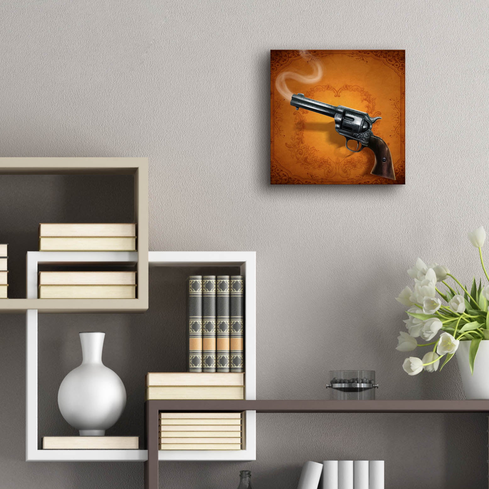 Epic Art 'Gunslinger - Single Gun 02' by Flyland Designs, Acrylic Glass Wall Art,12x12