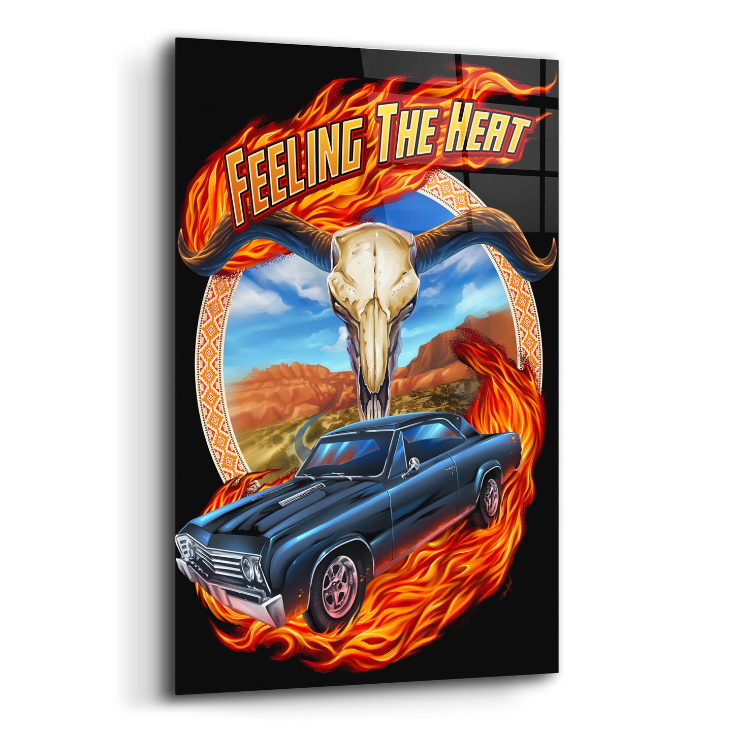 Epic Art 'Hot Rod Steer Skull Illustration' by Flyland Designs, Acrylic Glass Wall Art,12x16