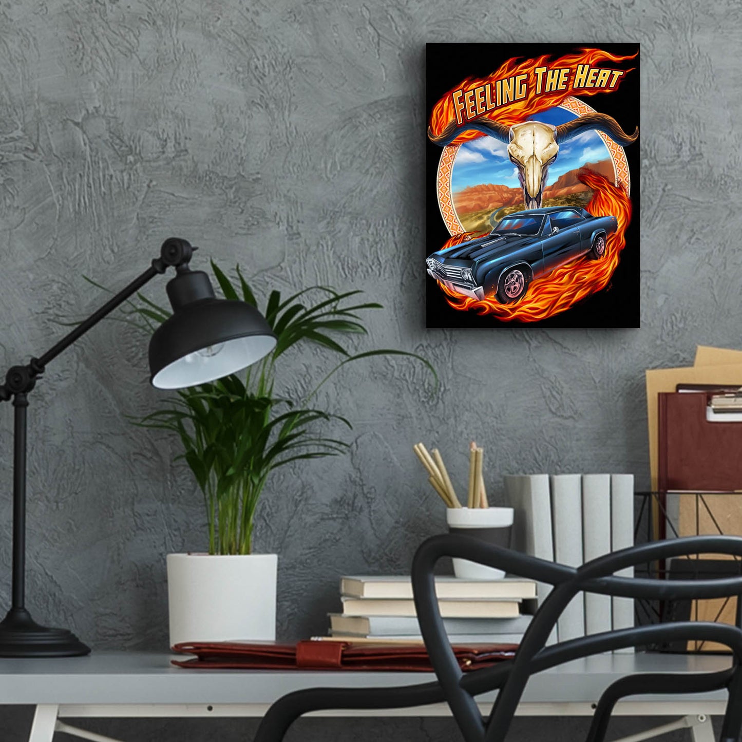 Epic Art 'Hot Rod Steer Skull Illustration' by Flyland Designs, Acrylic Glass Wall Art,12x16