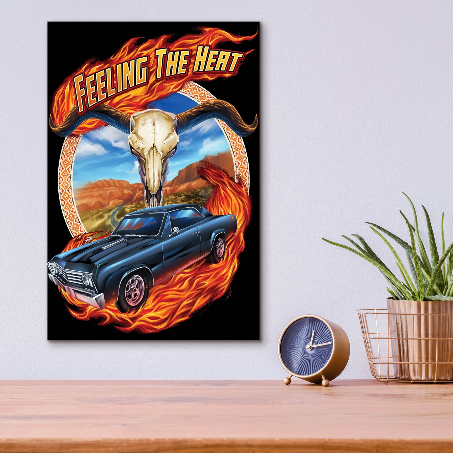 Epic Art 'Hot Rod Steer Skull Illustration' by Flyland Designs, Acrylic Glass Wall Art,12x16