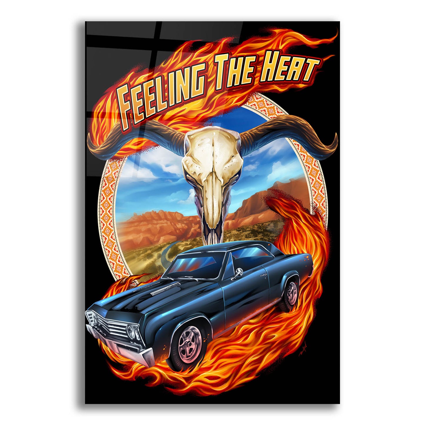 Epic Art 'Hot Rod Steer Skull Illustration' by Flyland Designs, Acrylic Glass Wall Art,12x16