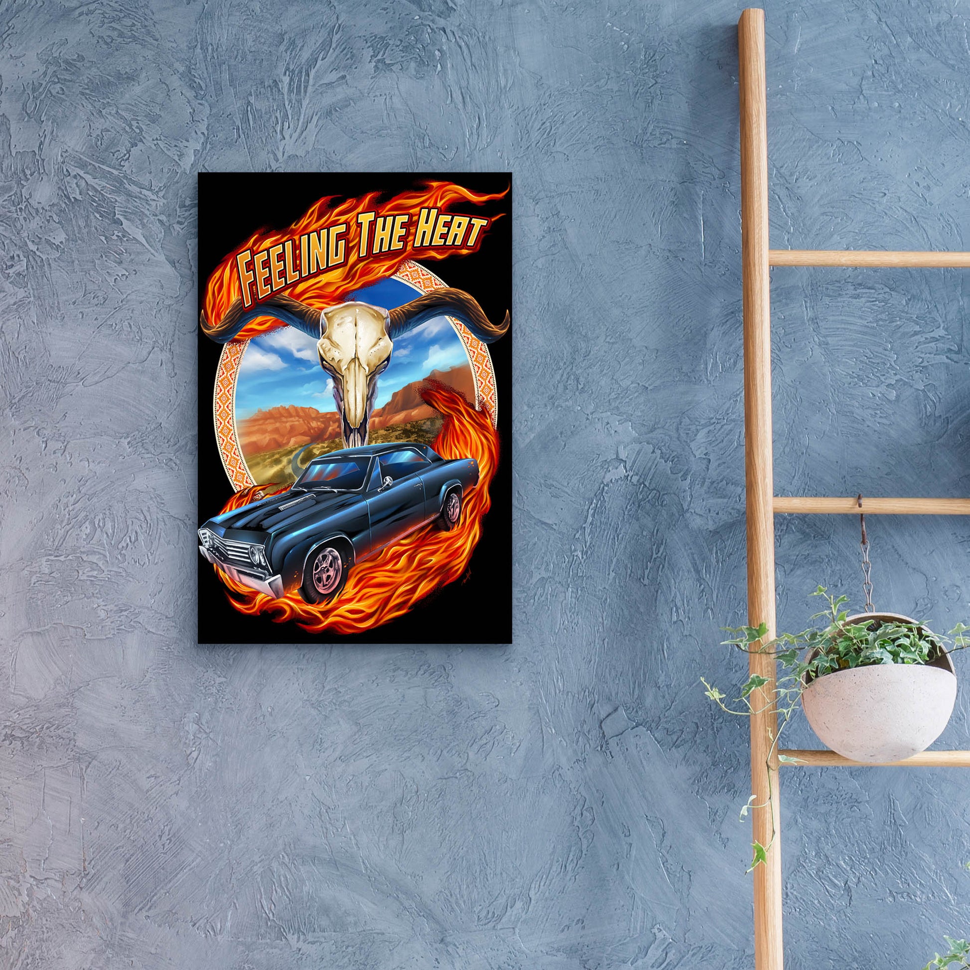 Epic Art 'Hot Rod Steer Skull Illustration' by Flyland Designs, Acrylic Glass Wall Art,16x24