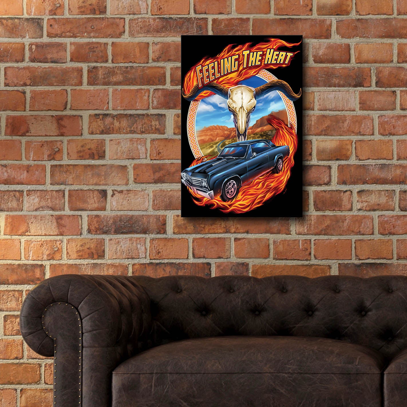 Epic Art 'Hot Rod Steer Skull Illustration' by Flyland Designs, Acrylic Glass Wall Art,16x24