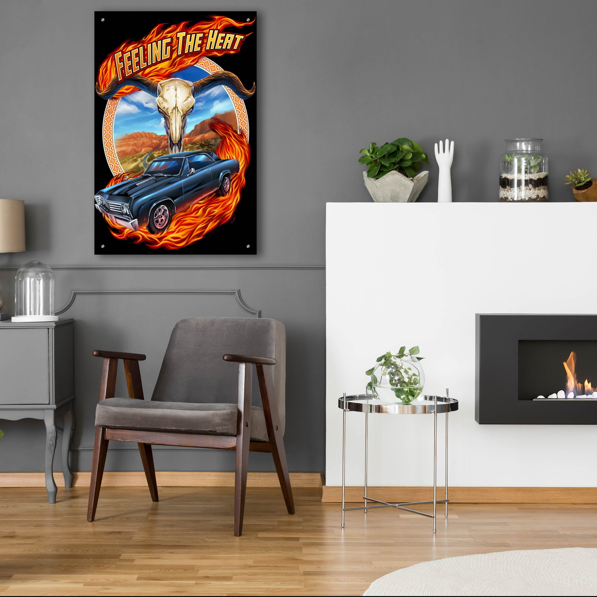 Epic Art 'Hot Rod Steer Skull Illustration' by Flyland Designs, Acrylic Glass Wall Art,24x36