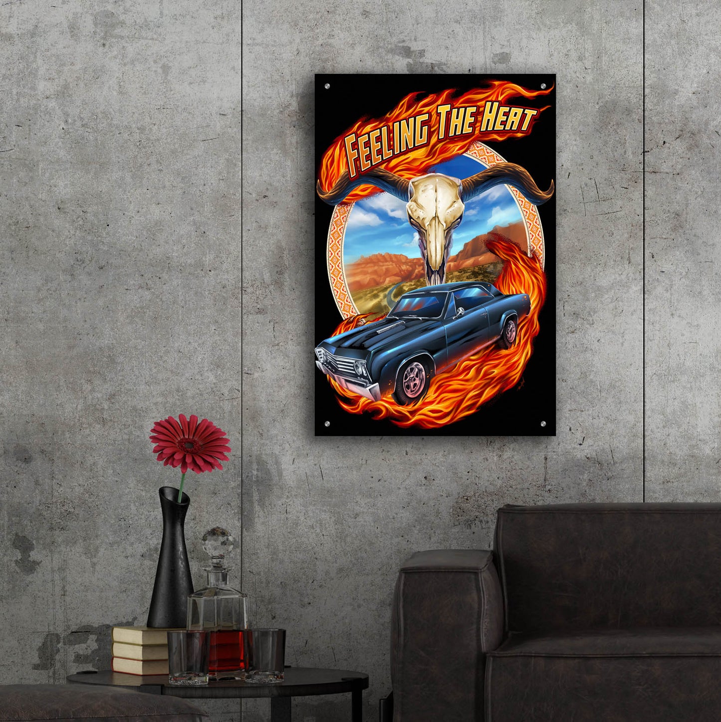 Epic Art 'Hot Rod Steer Skull Illustration' by Flyland Designs, Acrylic Glass Wall Art,24x36