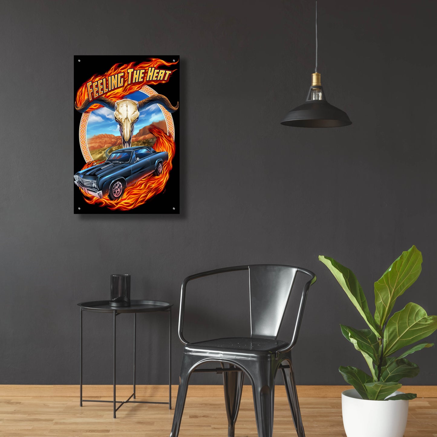 Epic Art 'Hot Rod Steer Skull Illustration' by Flyland Designs, Acrylic Glass Wall Art,24x36