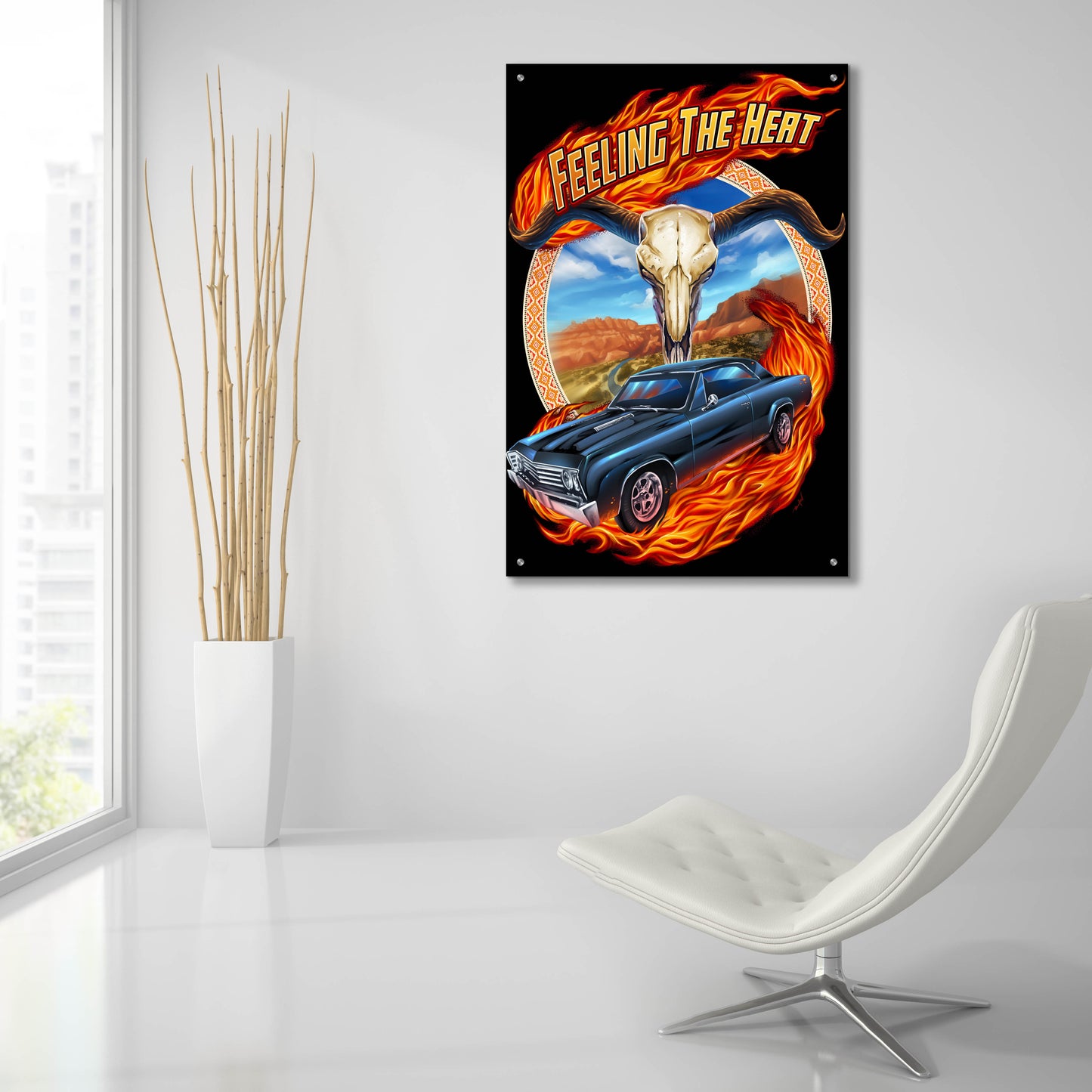 Epic Art 'Hot Rod Steer Skull Illustration' by Flyland Designs, Acrylic Glass Wall Art,24x36