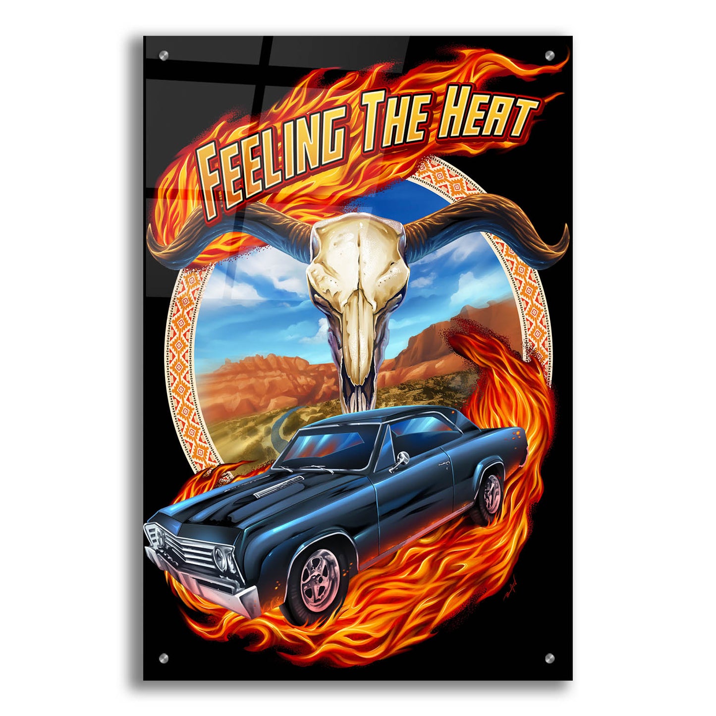 Epic Art 'Hot Rod Steer Skull Illustration' by Flyland Designs, Acrylic Glass Wall Art,24x36