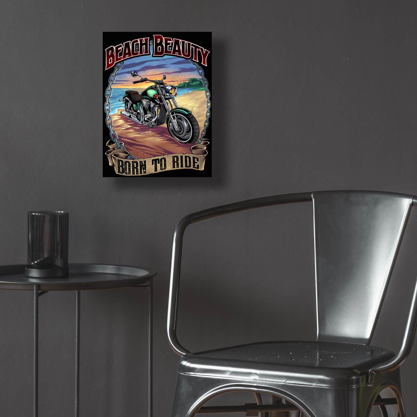 Epic Art 'Motorcycle On Beach' by Flyland Designs, Acrylic Glass Wall Art,12x16