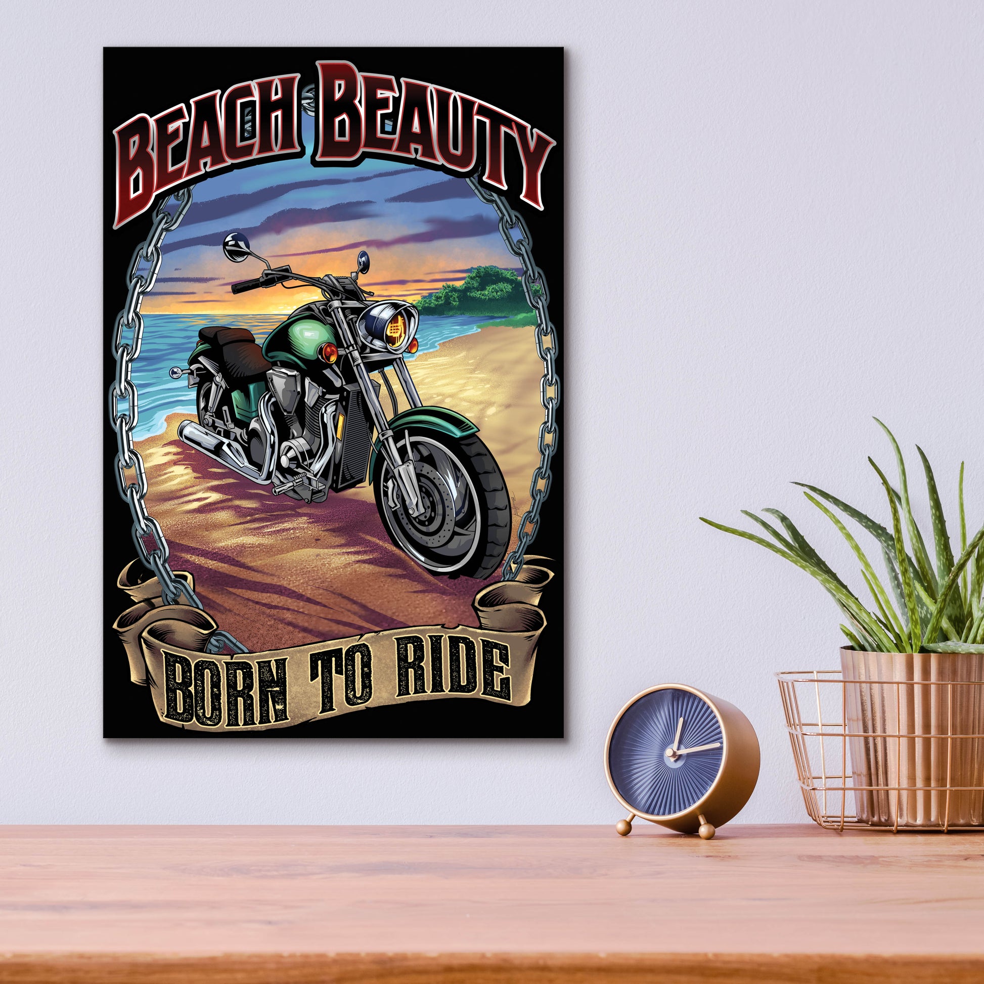 Epic Art 'Motorcycle On Beach' by Flyland Designs, Acrylic Glass Wall Art,12x16