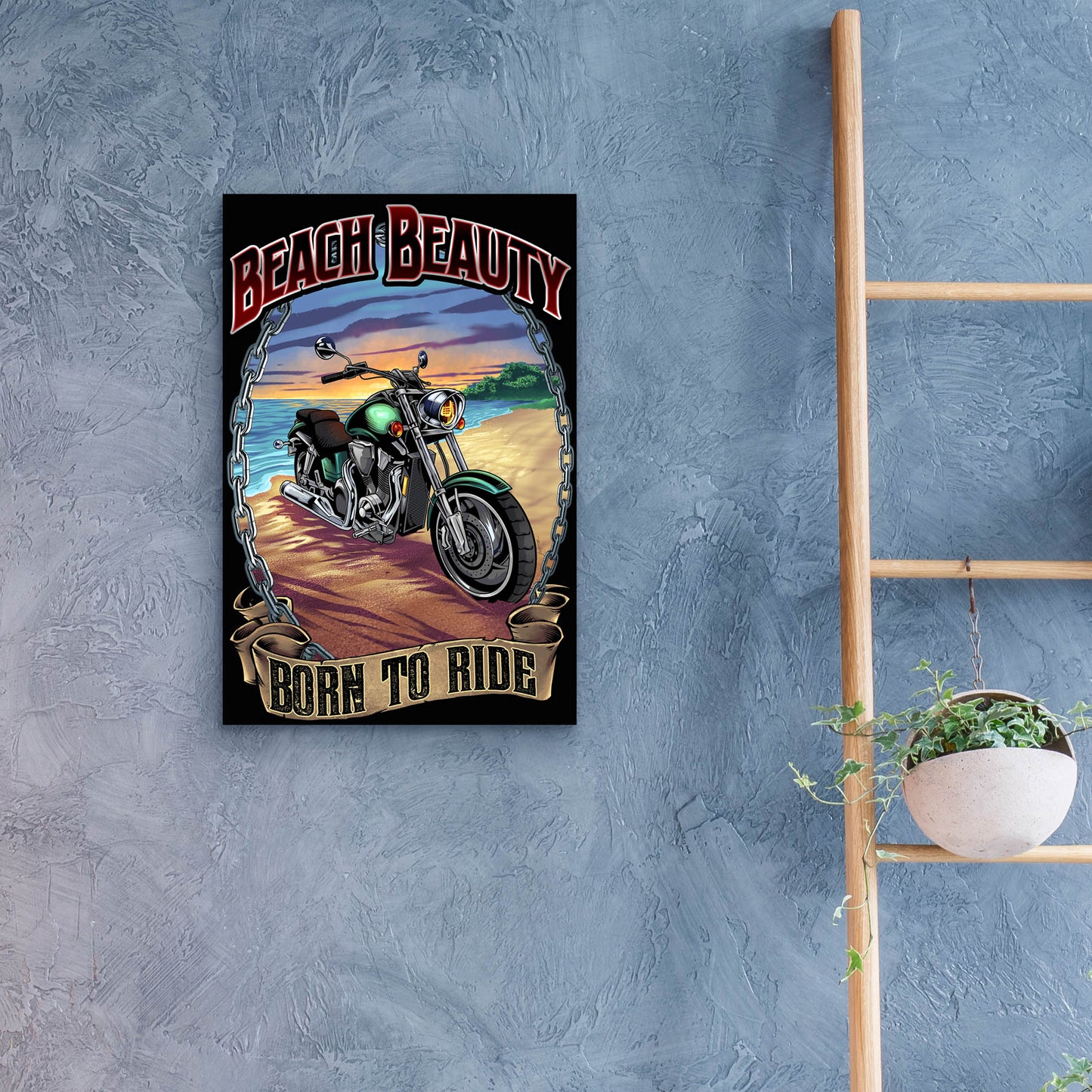 Epic Art 'Motorcycle On Beach' by Flyland Designs, Acrylic Glass Wall Art,16x24