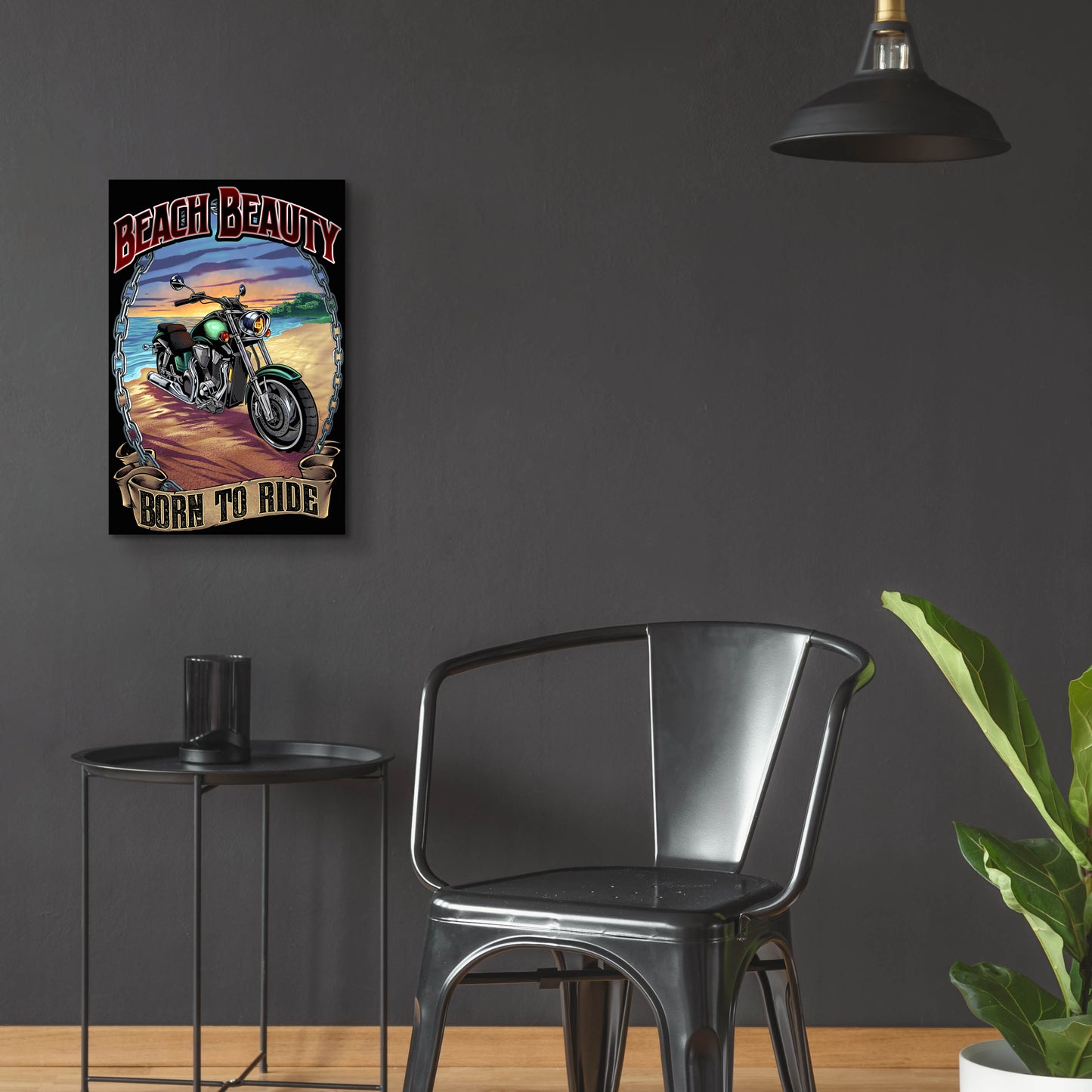 Epic Art 'Motorcycle On Beach' by Flyland Designs, Acrylic Glass Wall Art,16x24