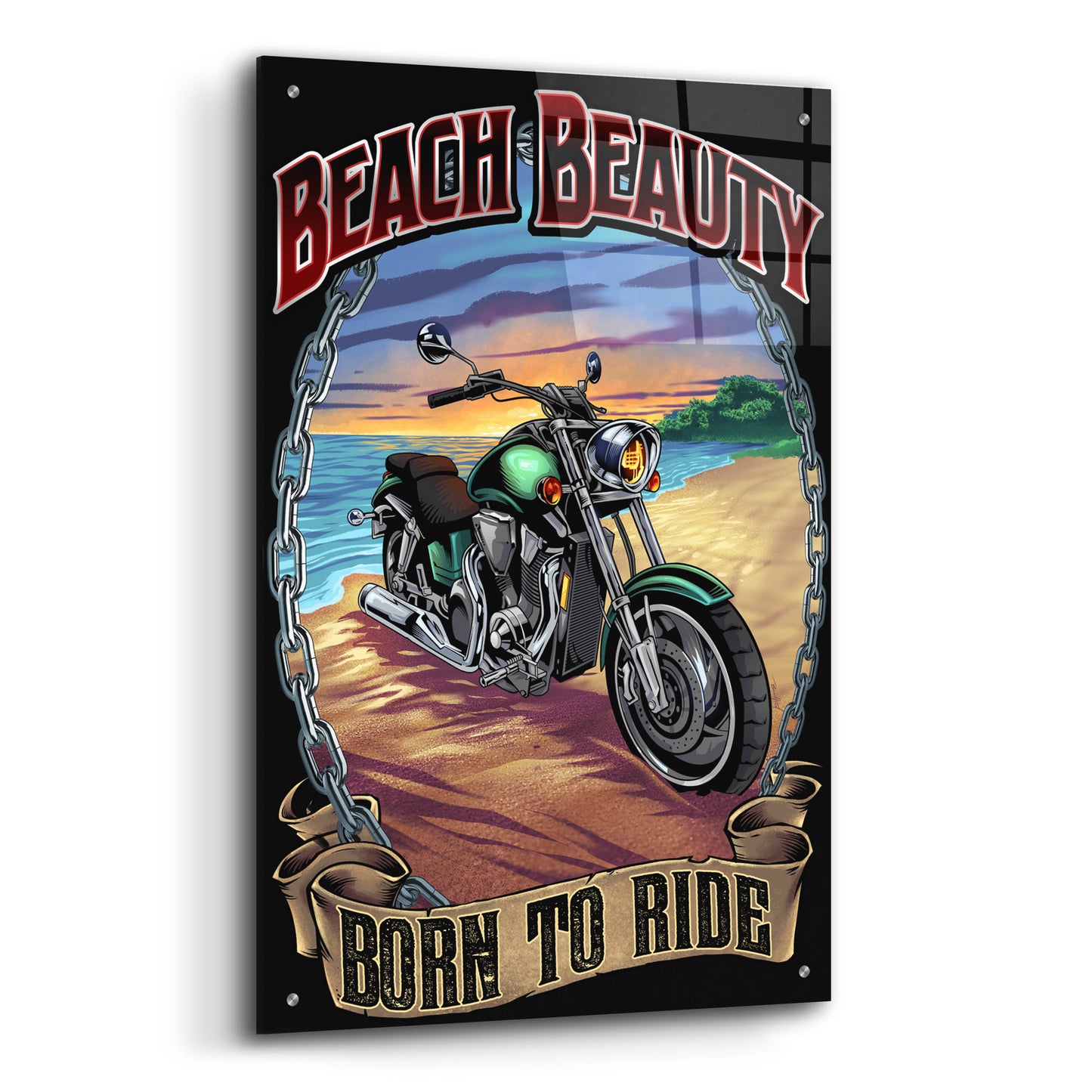 Epic Art 'Motorcycle On Beach' by Flyland Designs, Acrylic Glass Wall Art,24x36