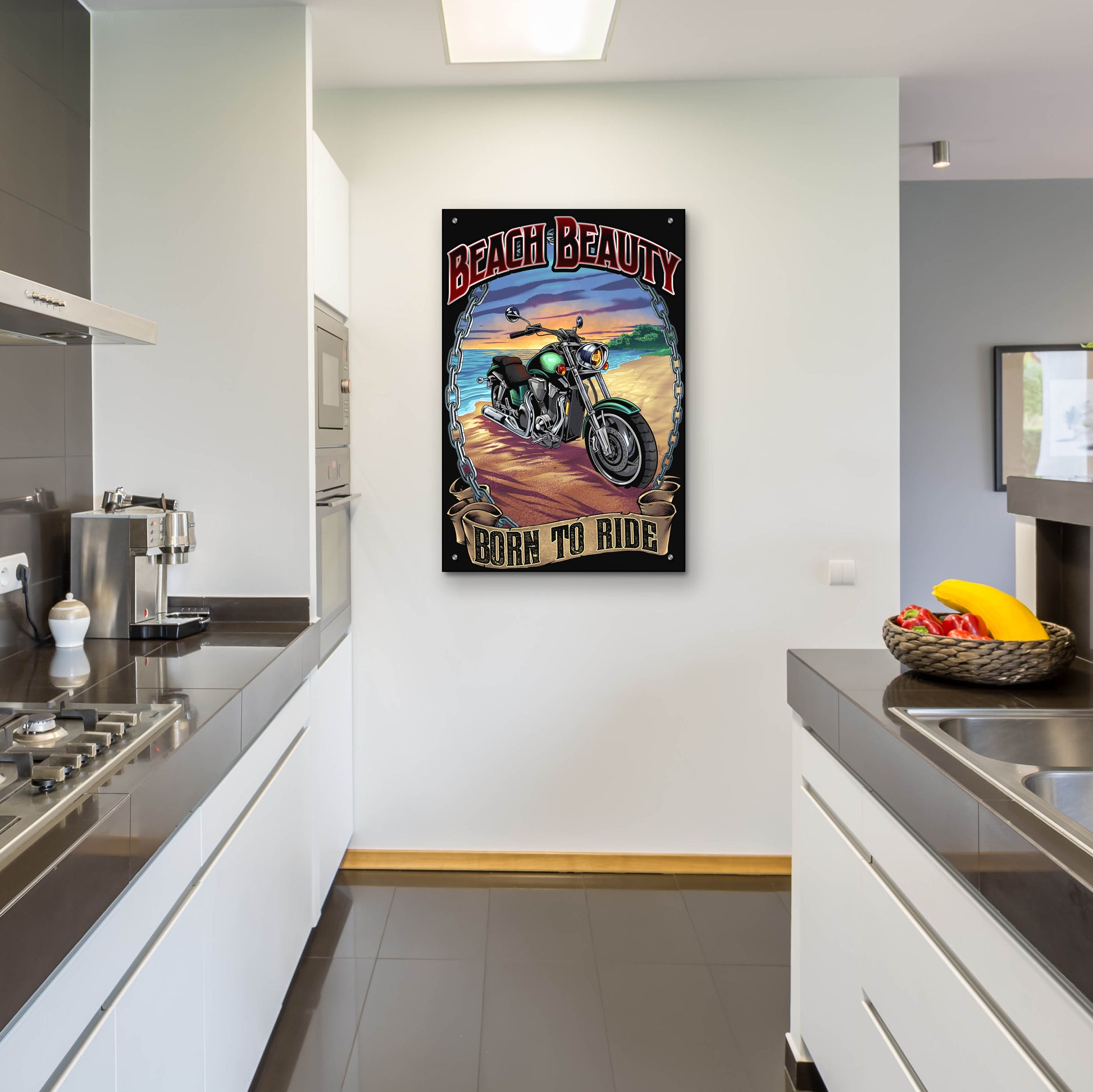 Epic Art 'Motorcycle On Beach' by Flyland Designs, Acrylic Glass Wall Art,24x36