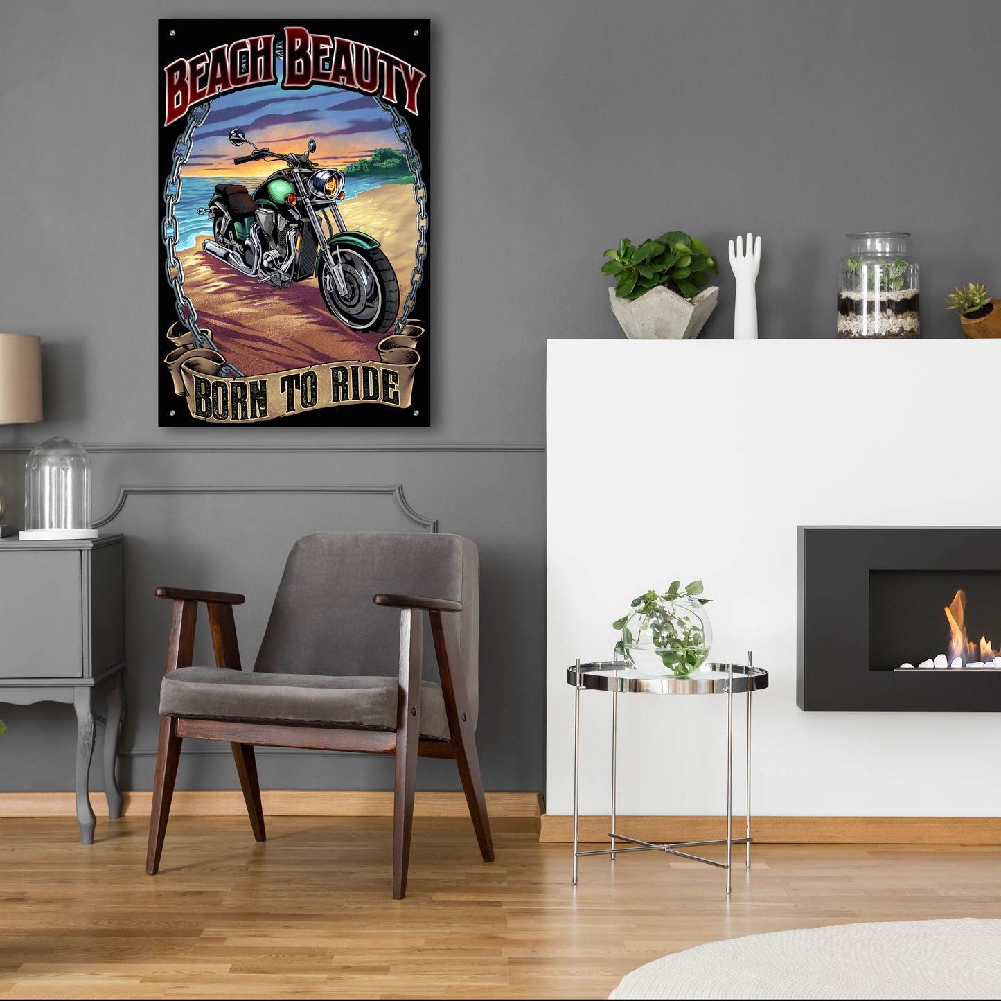 Epic Art 'Motorcycle On Beach' by Flyland Designs, Acrylic Glass Wall Art,24x36