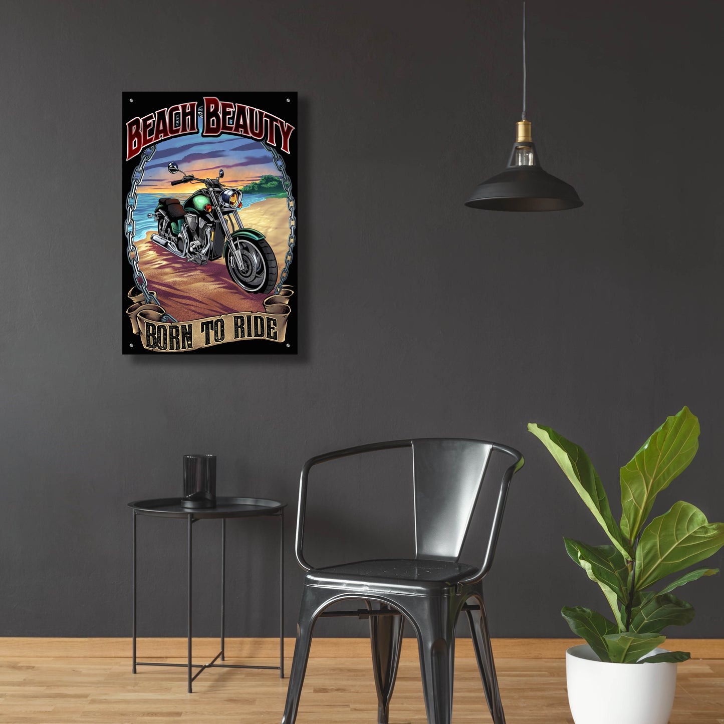 Epic Art 'Motorcycle On Beach' by Flyland Designs, Acrylic Glass Wall Art,24x36