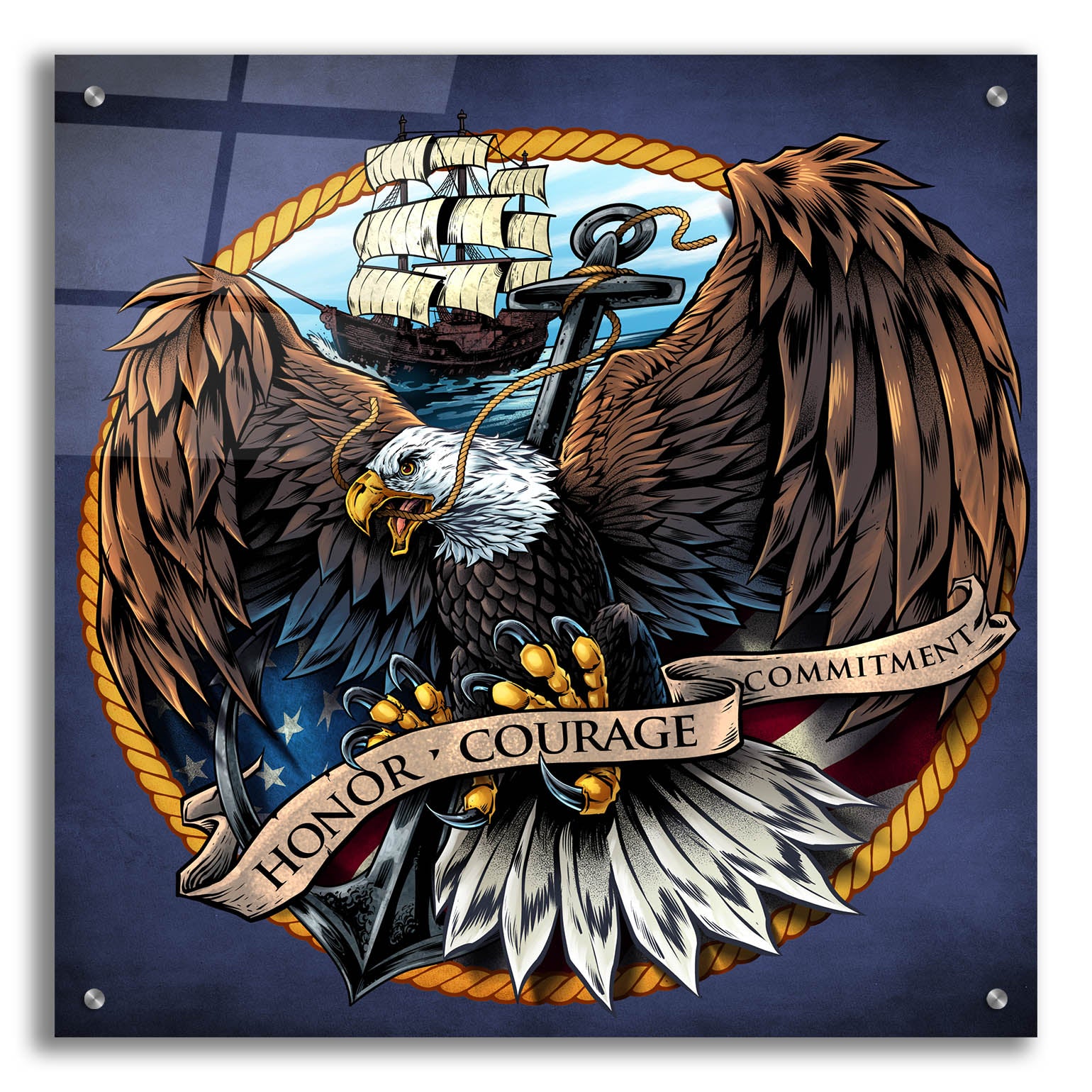 Epic Art 'Navy Eagle Decal' by Flyland Designs, Acrylic Glass Wall Art,24x24