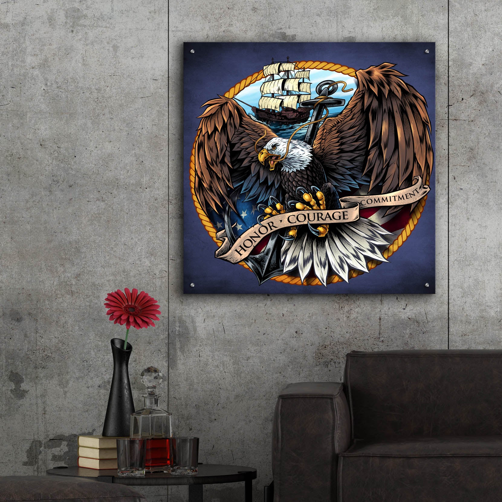 Epic Art 'Navy Eagle Decal' by Flyland Designs, Acrylic Glass Wall Art,36x36