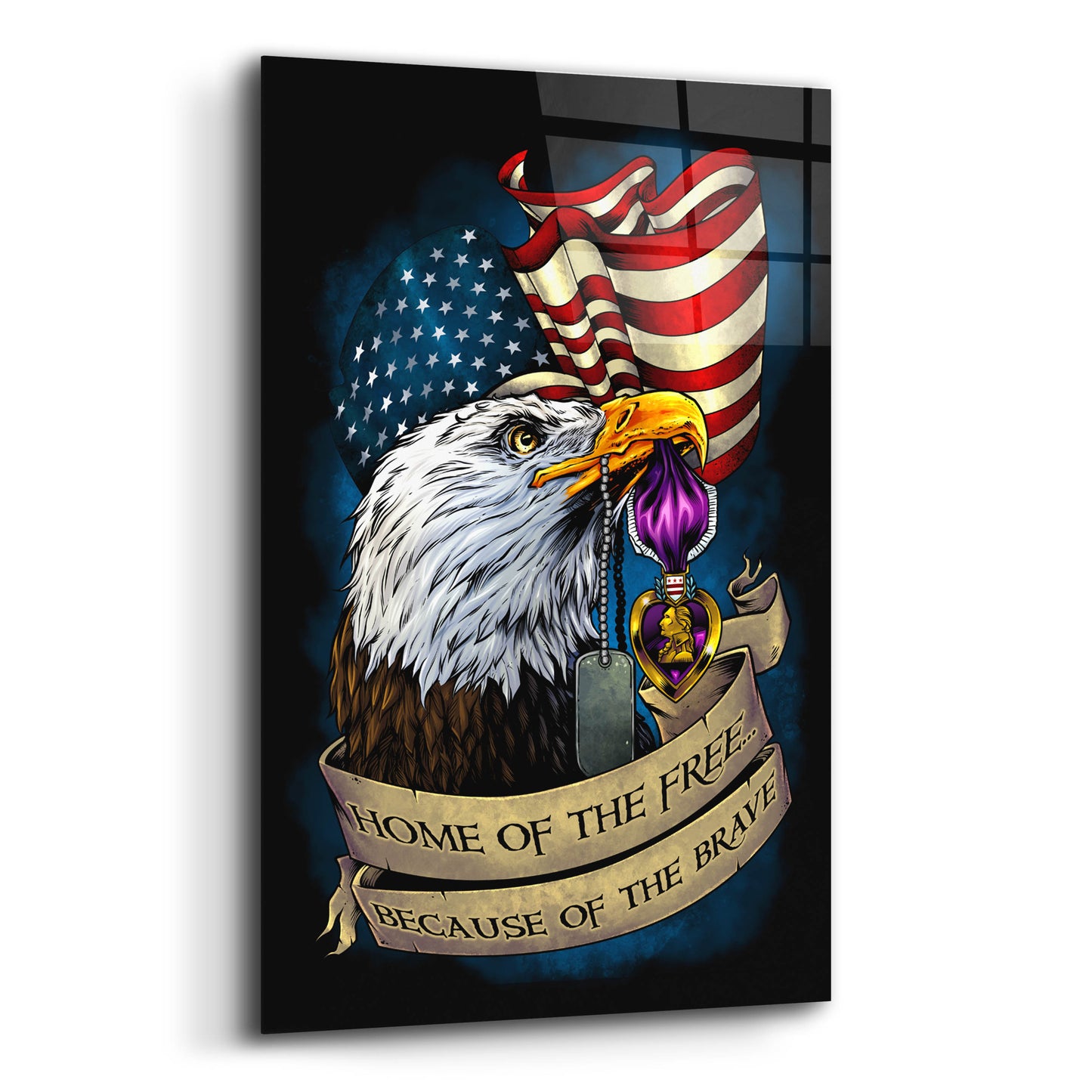 Epic Art 'Purple Heart Eagle and Flag 01' by Flyland Designs, Acrylic Glass Wall Art,12x16