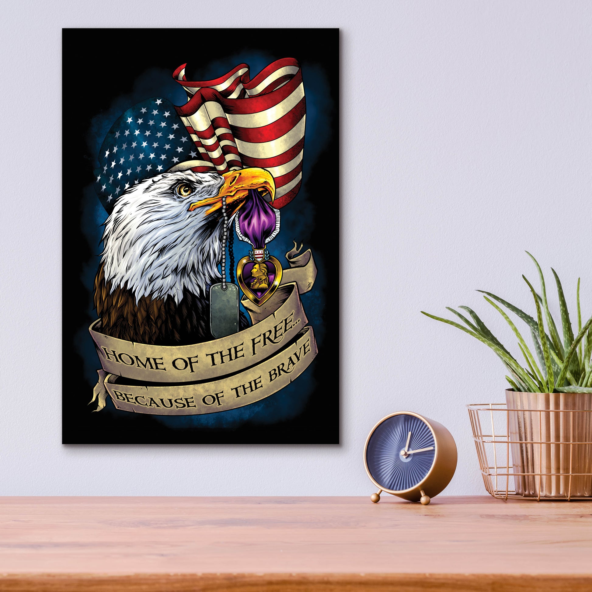 Epic Art 'Purple Heart Eagle and Flag 01' by Flyland Designs, Acrylic Glass Wall Art,12x16